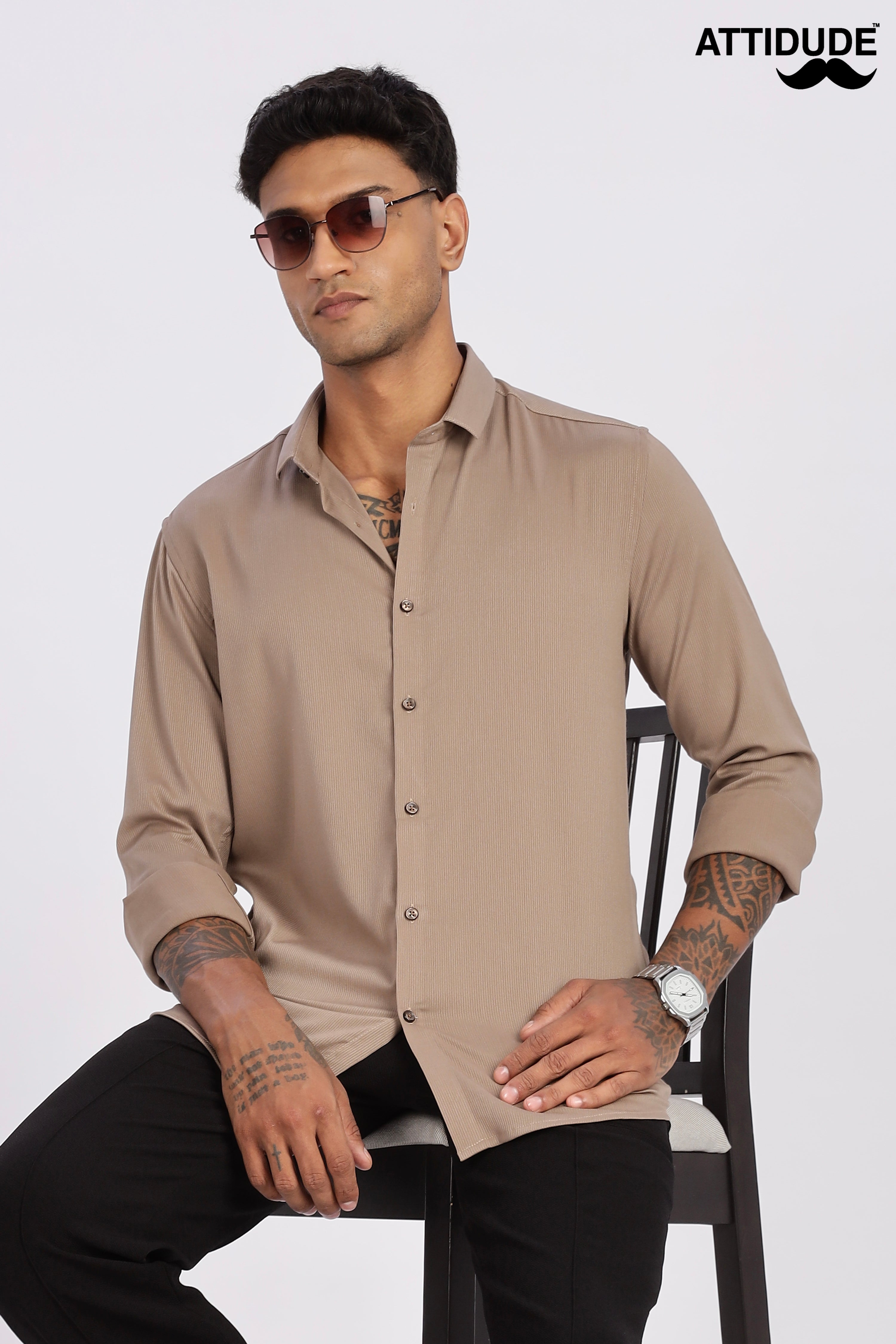 Brown Mini Cord-Lycra Full Sleeve Shirt