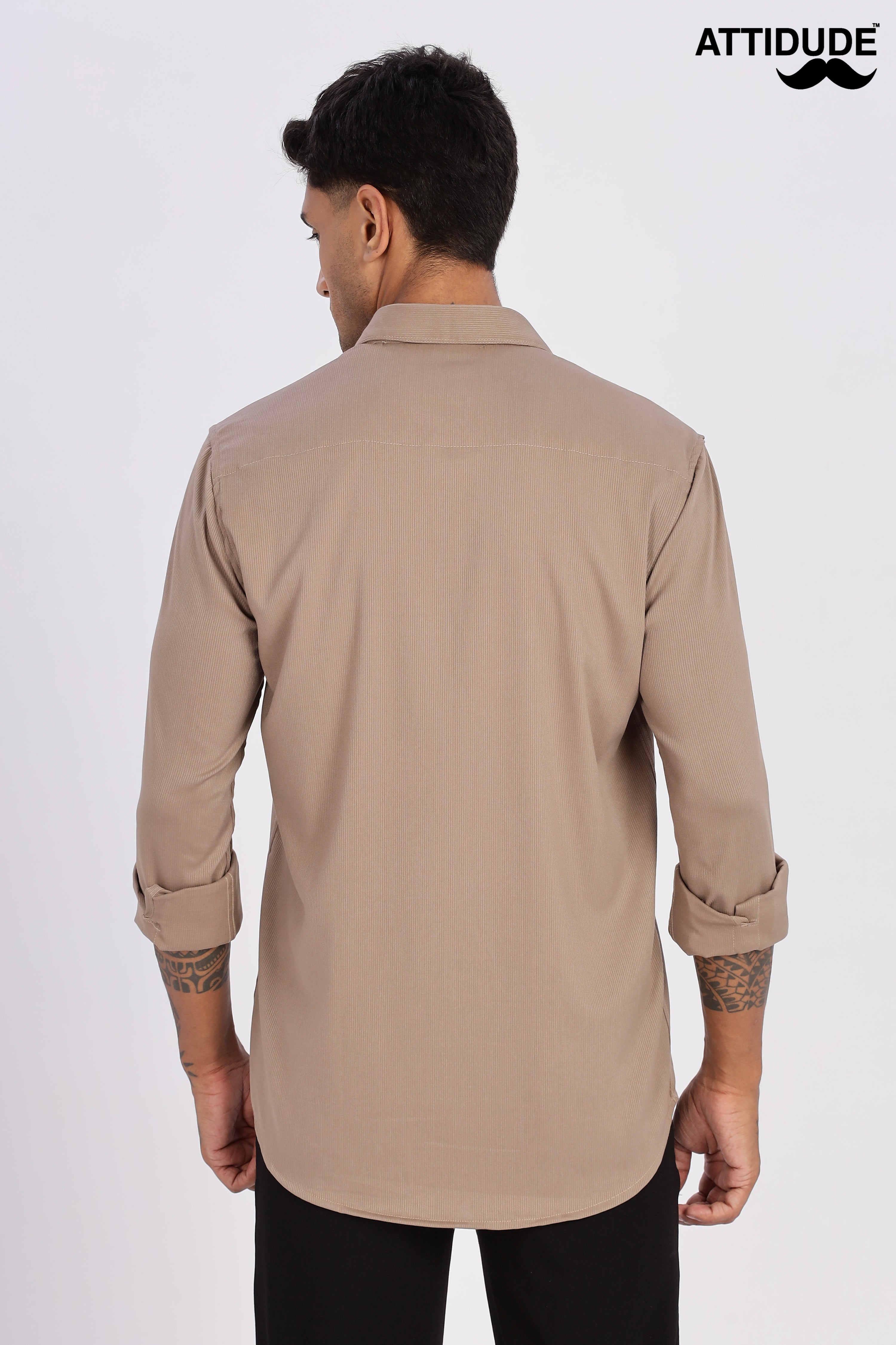 Brown Mini Cord-Lycra Full Sleeve Shirt