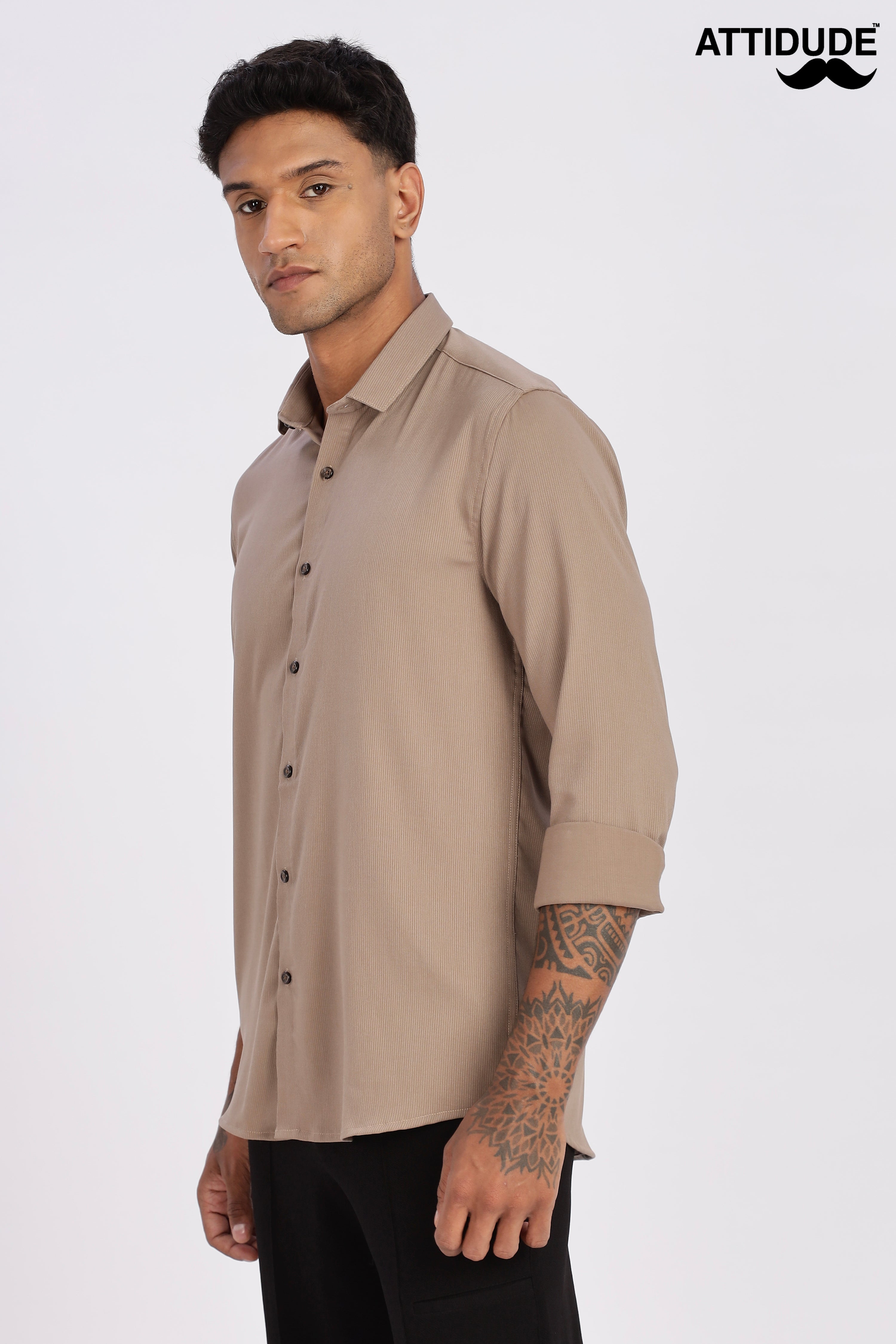 Brown Mini Cord-Lycra Full Sleeve Shirt