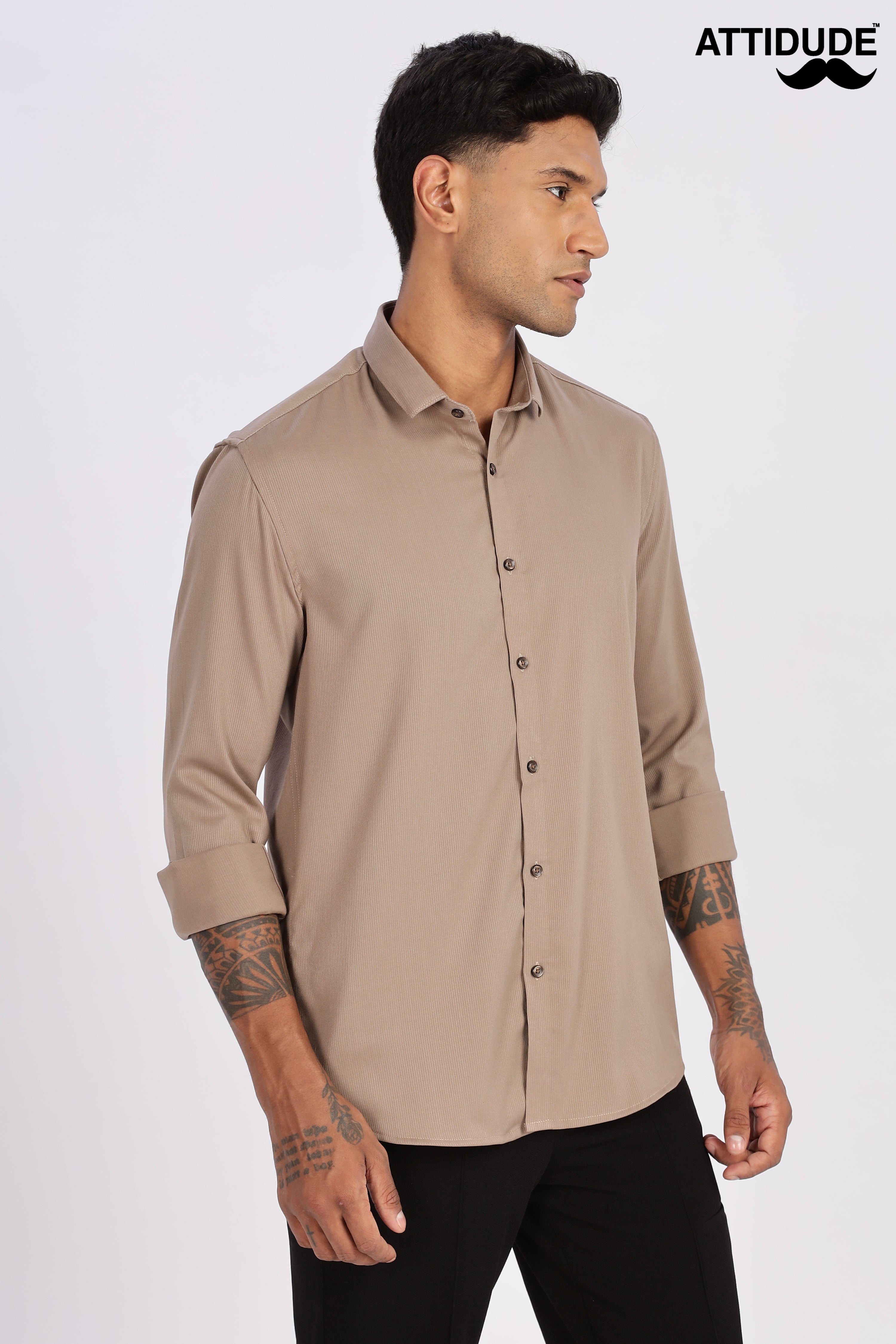 Brown Mini Cord-Lycra Full Sleeve Shirt