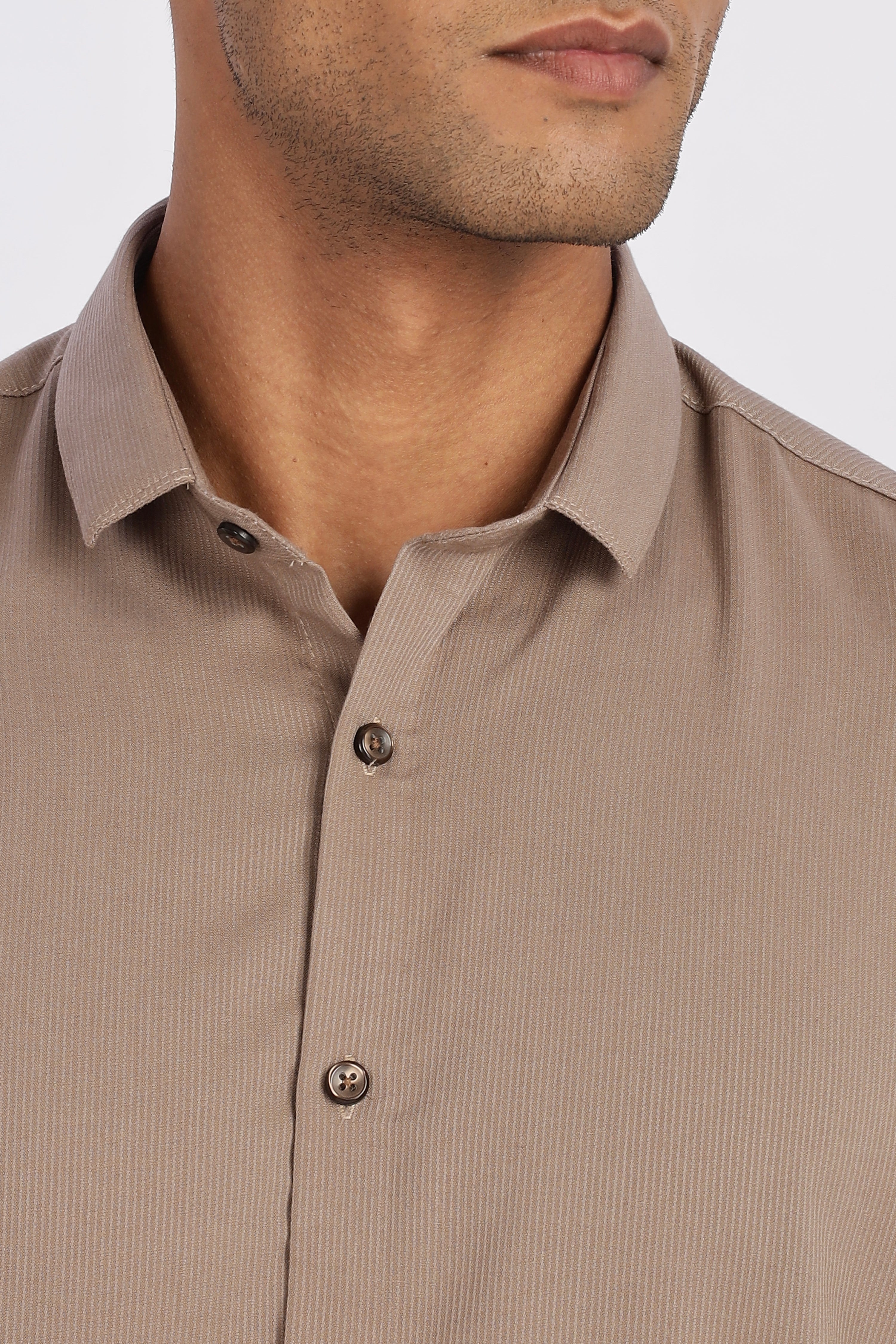Brown Mini Cord-Lycra Full Sleeve Shirt