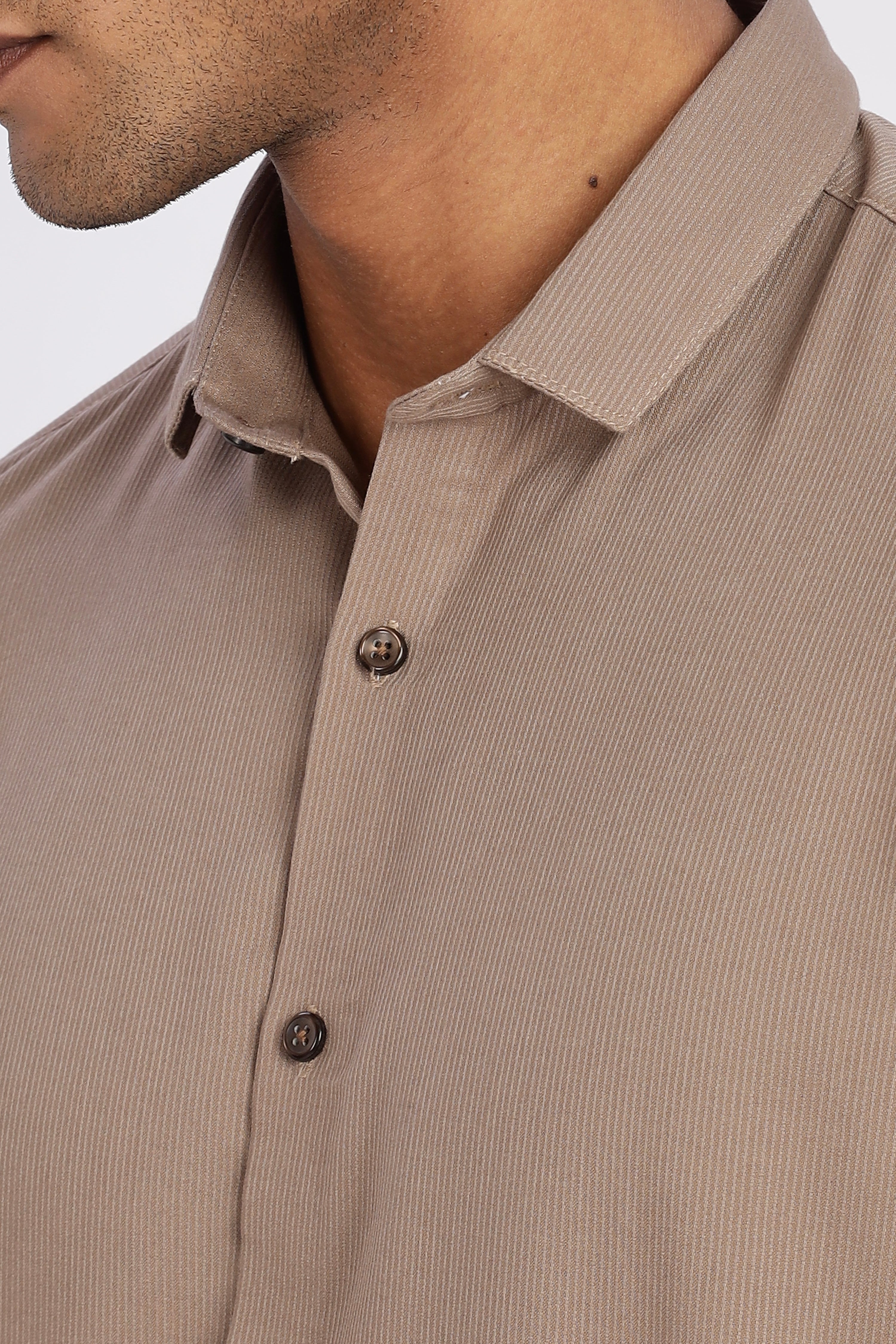 Brown Mini Cord-Lycra Full Sleeve Shirt