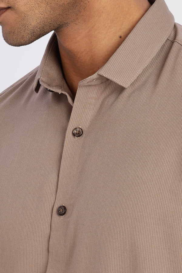 Brown Mini Cord-Lycra Full Sleeve Shirt