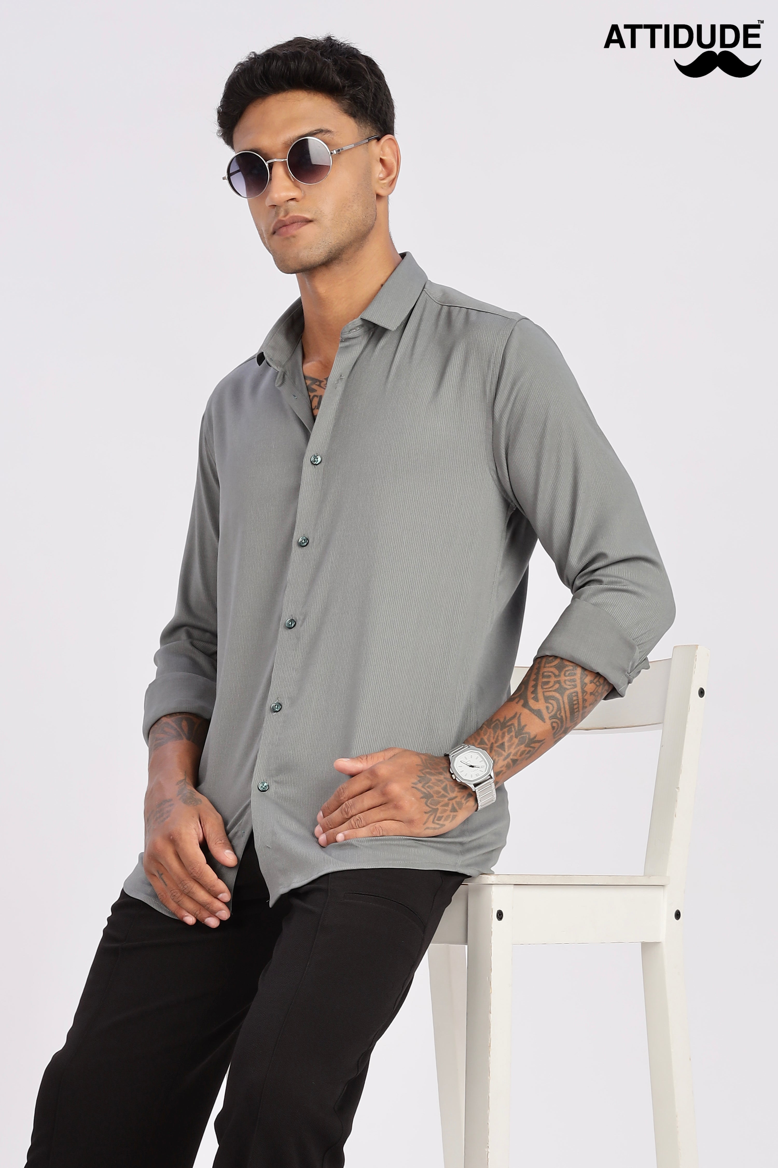 Pale Green Mini Cord-Lycra Full Sleeve Shirt