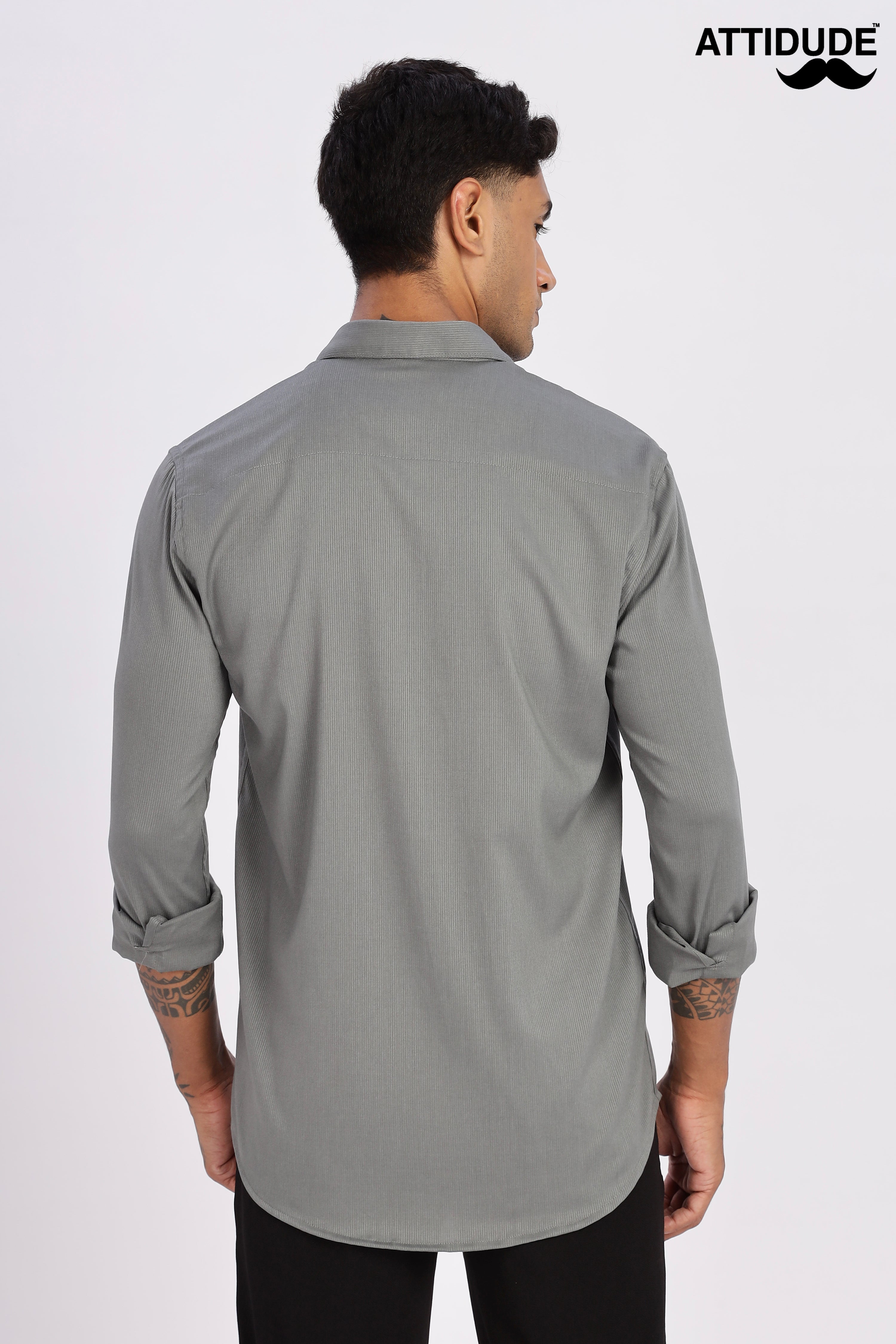Pale Green Mini Cord-Lycra Full Sleeve Shirt
