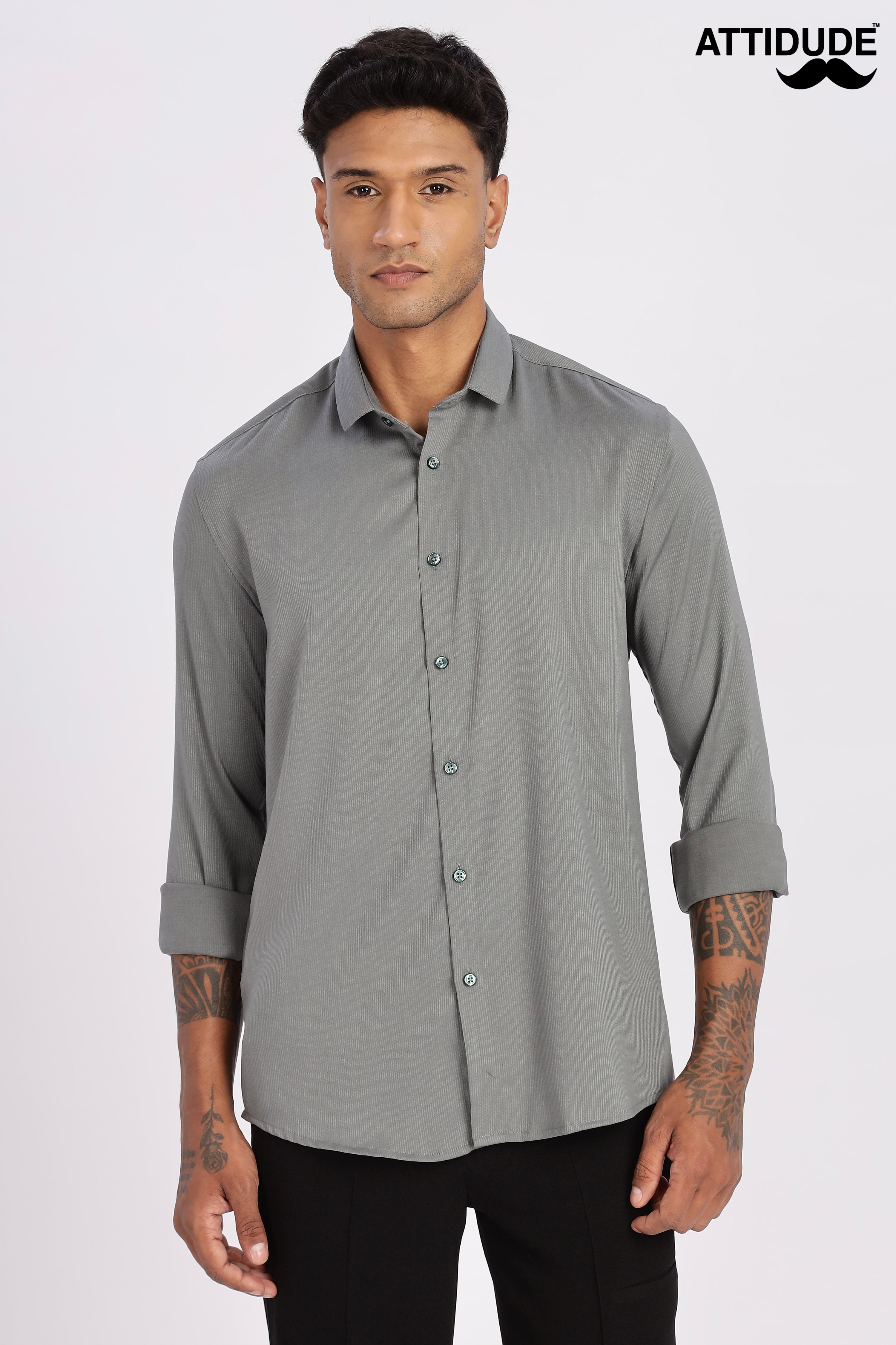 Pale Green Mini Cord-Lycra Full Sleeve Shirt