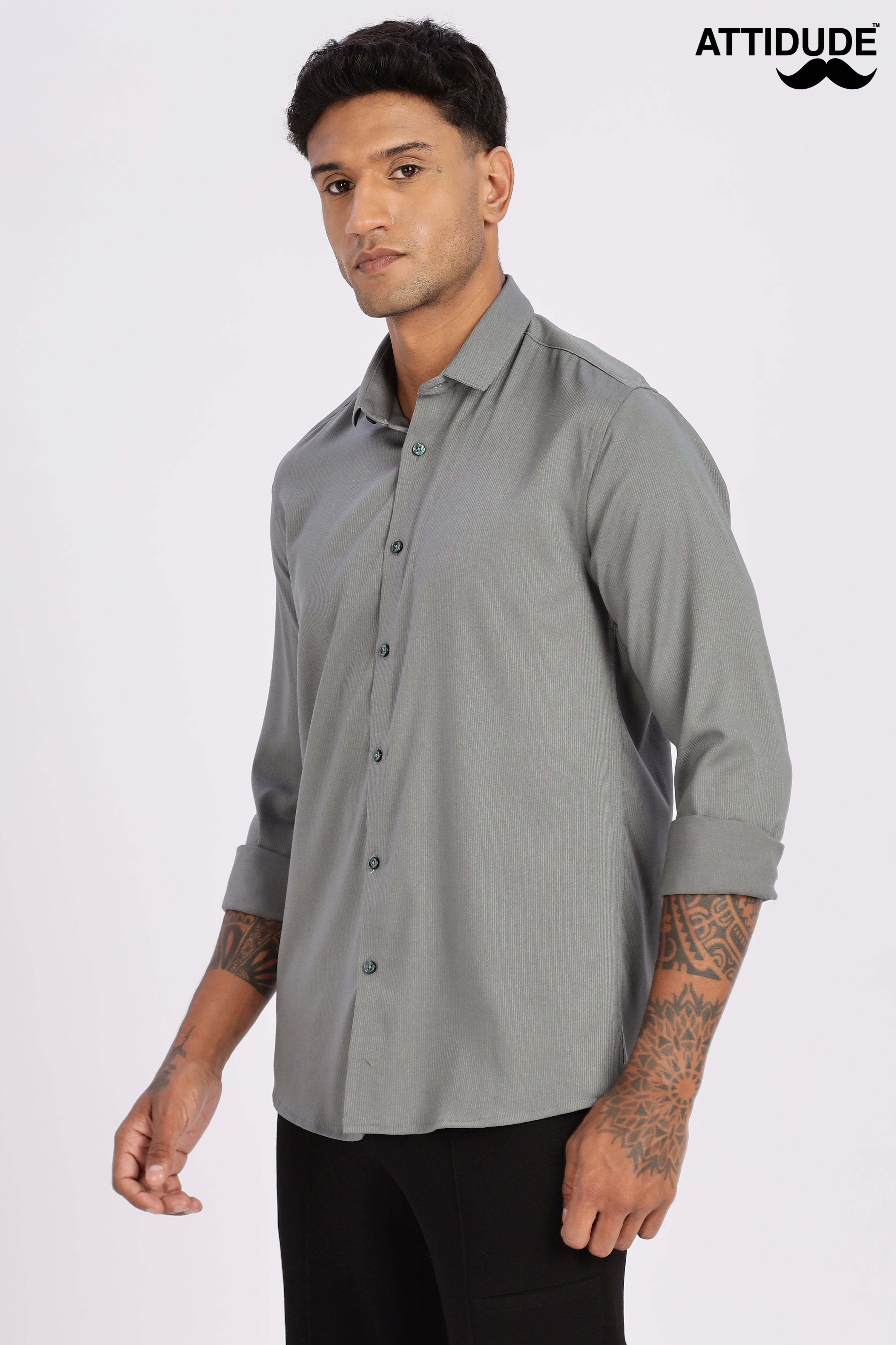 Pale Green Mini Cord-Lycra Full Sleeve Shirt