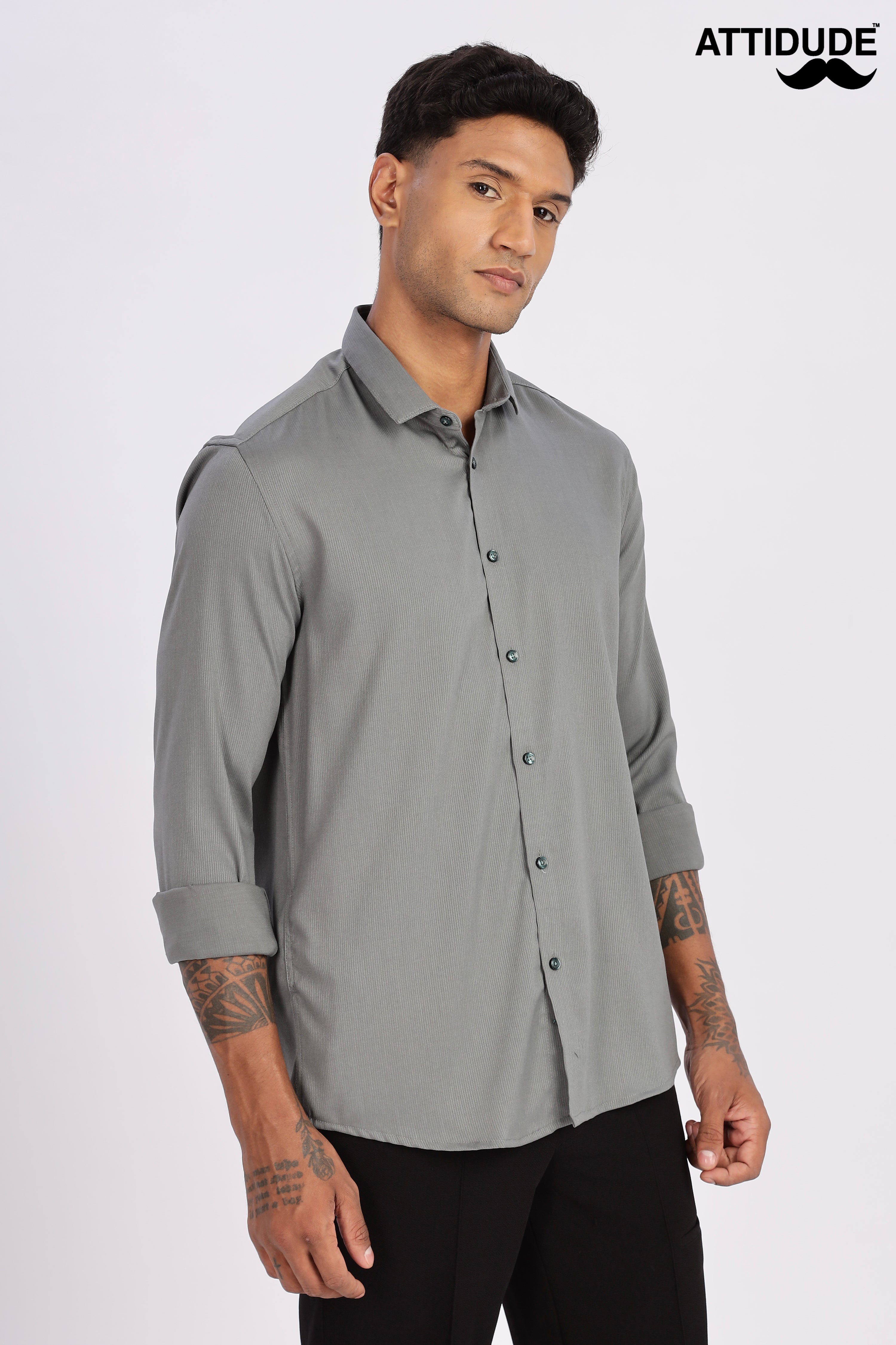 Pale Green Mini Cord-Lycra Full Sleeve Shirt