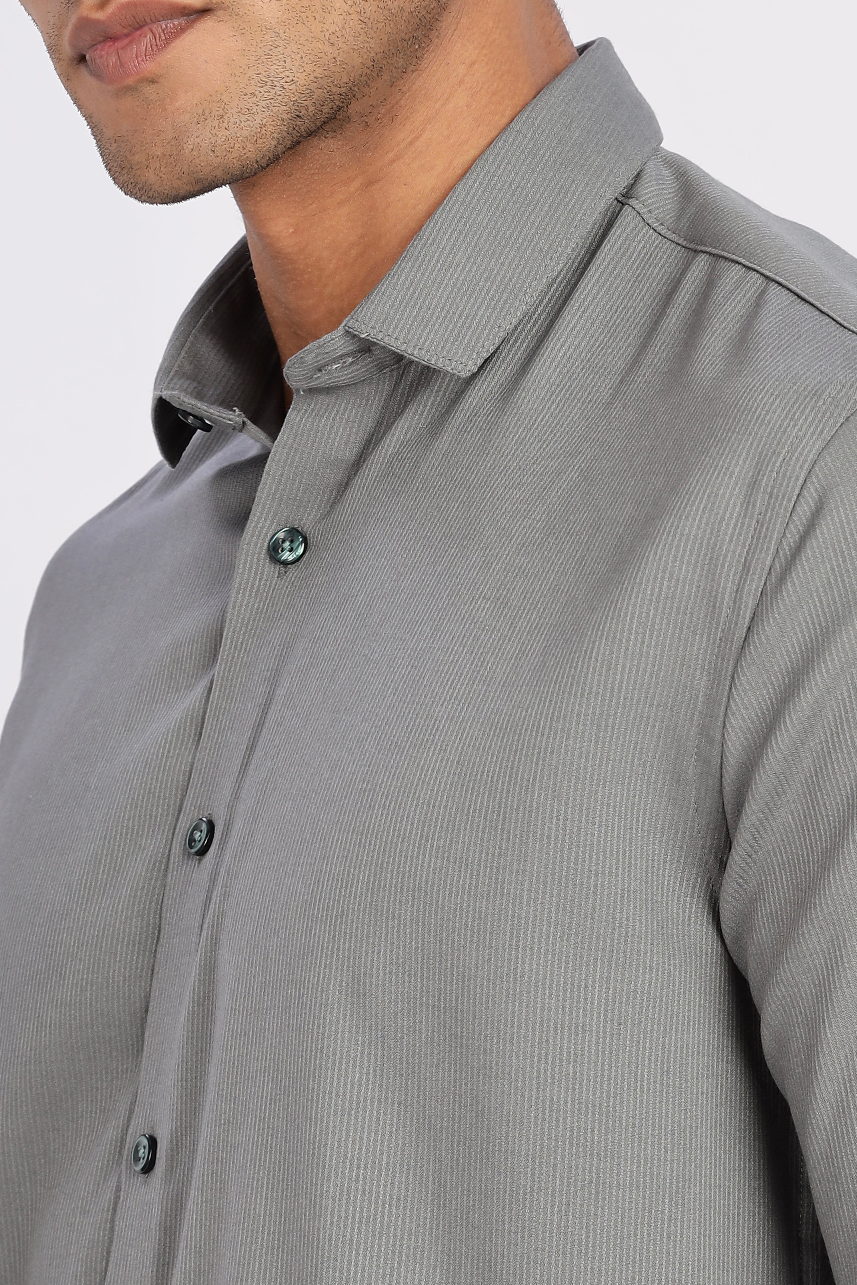 Pale Green Mini Cord-Lycra Full Sleeve Shirt