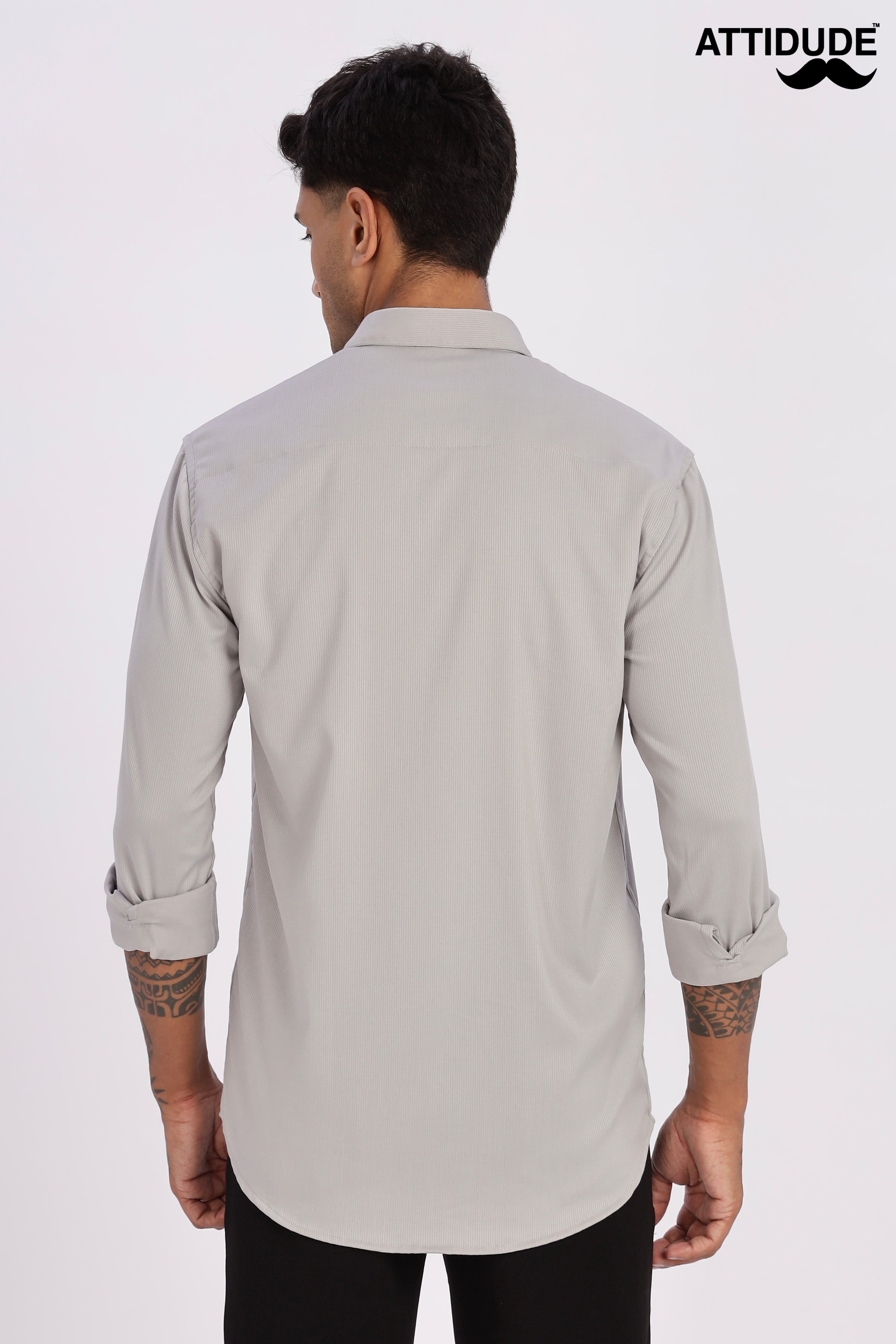 Light Grey Mini Cord-Lycra Full Sleeve Shirt
