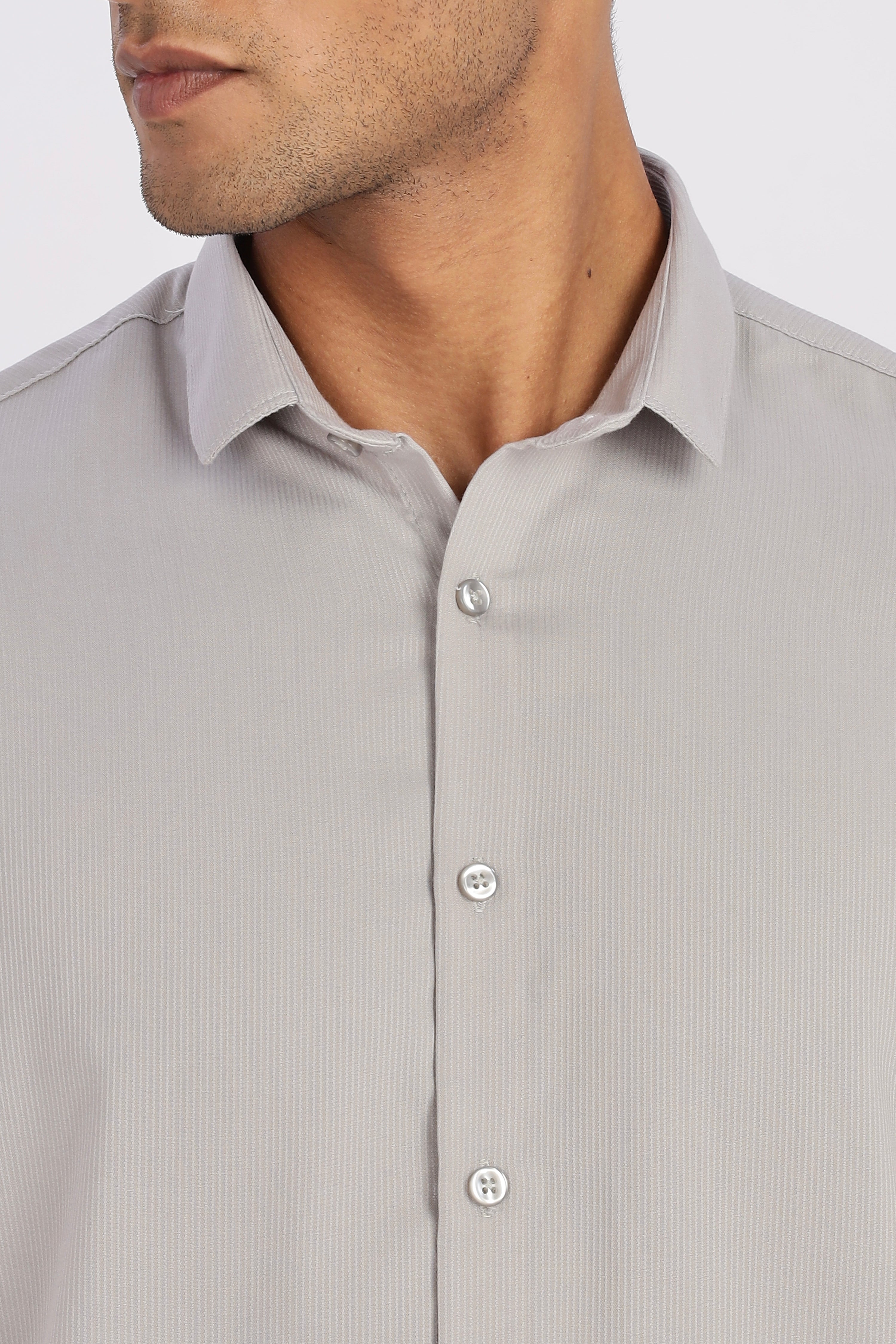 Light Grey Mini Cord-Lycra Full Sleeve Shirt