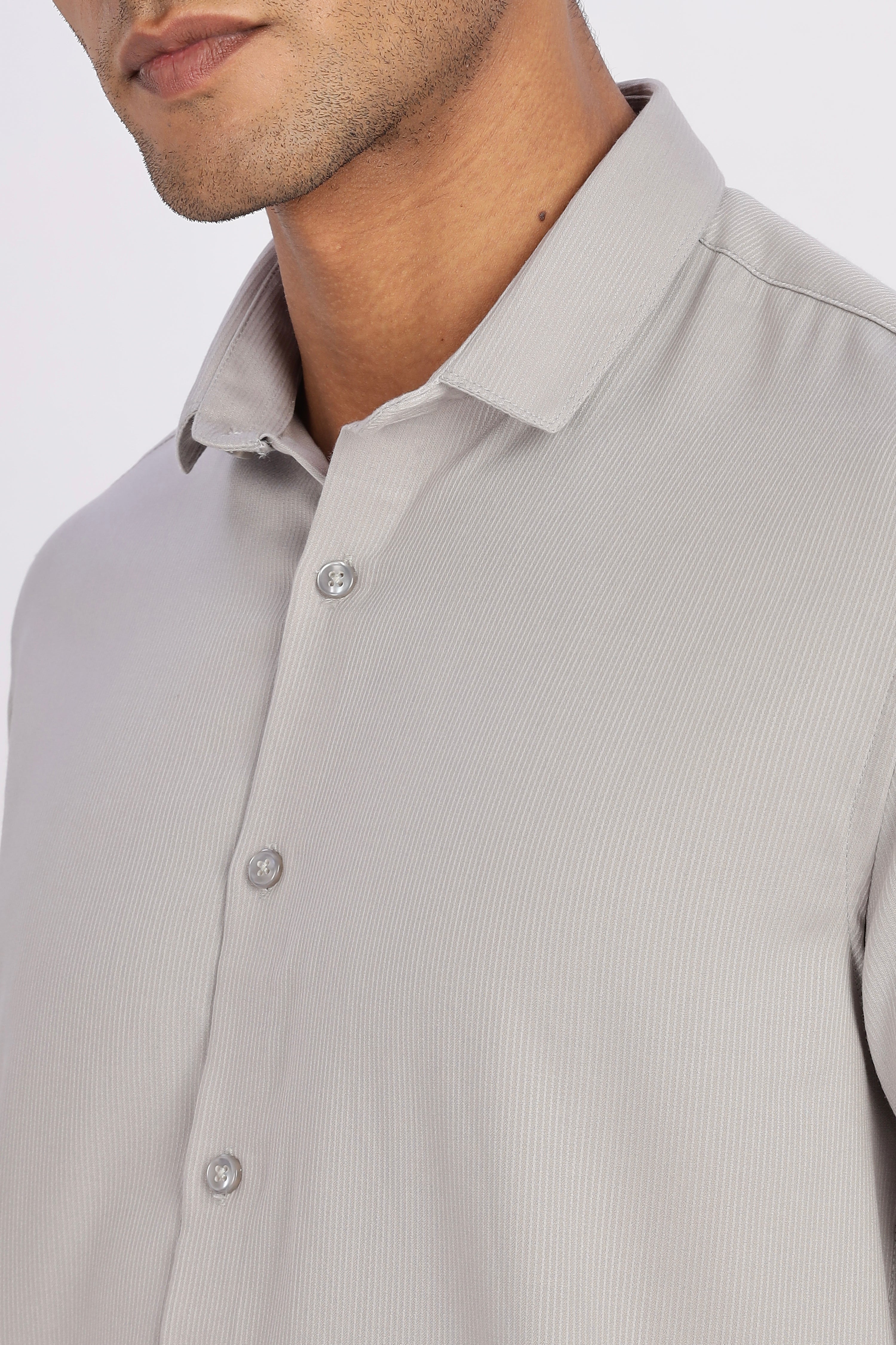 Light Grey Mini Cord-Lycra Full Sleeve Shirt