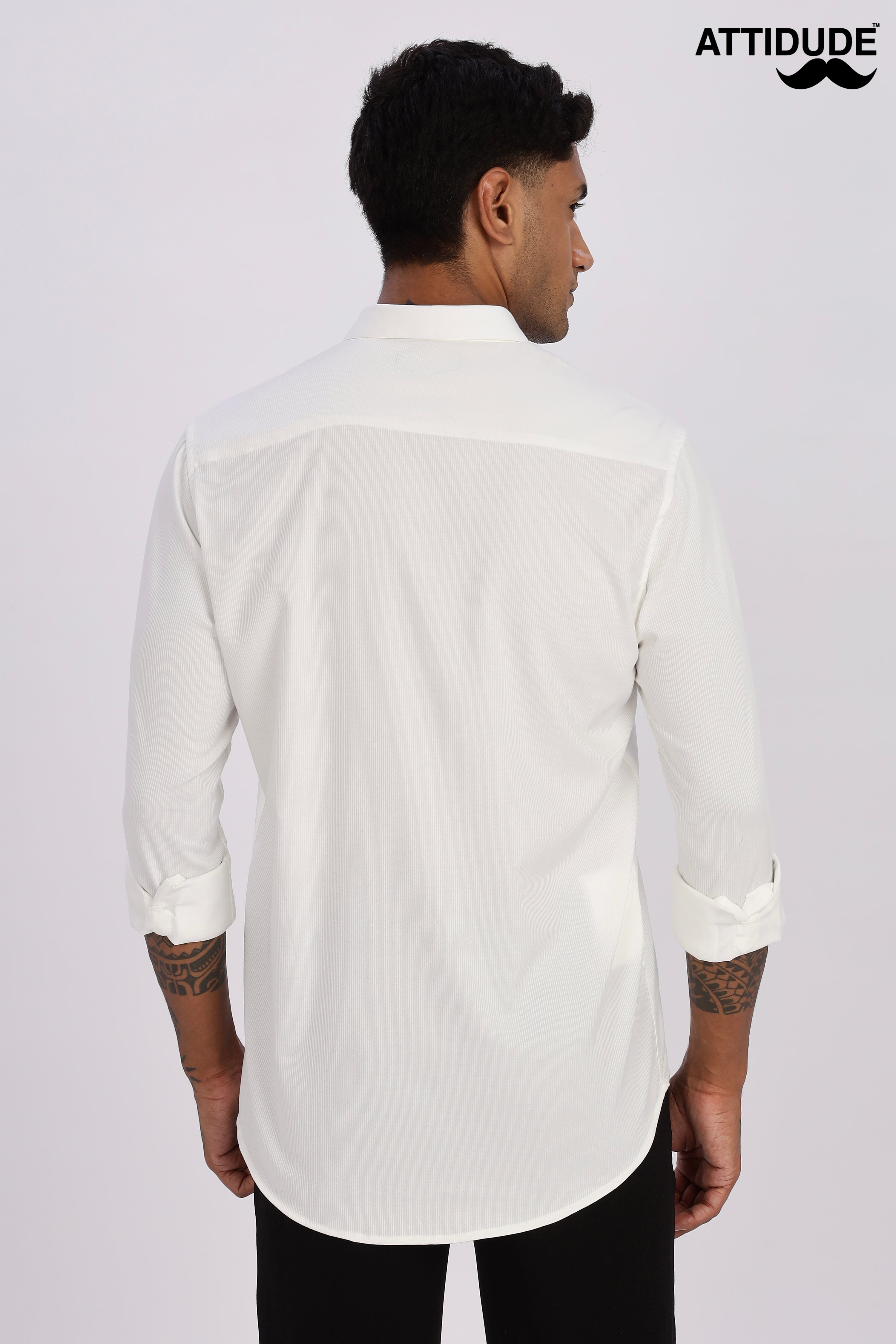 White Mini Cord-Lycra Full Sleeve Shirt