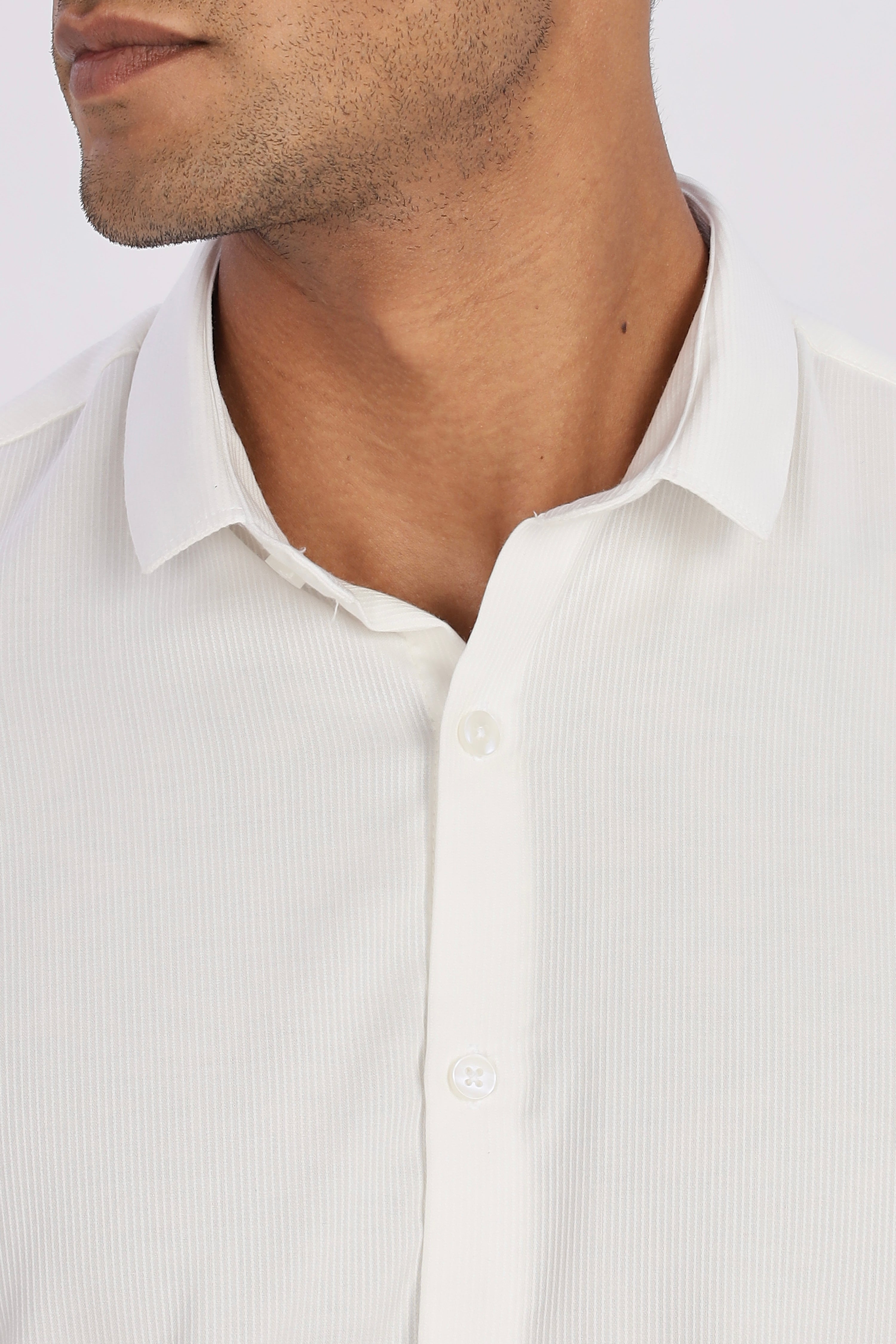 White Mini Cord-Lycra Full Sleeve Shirt