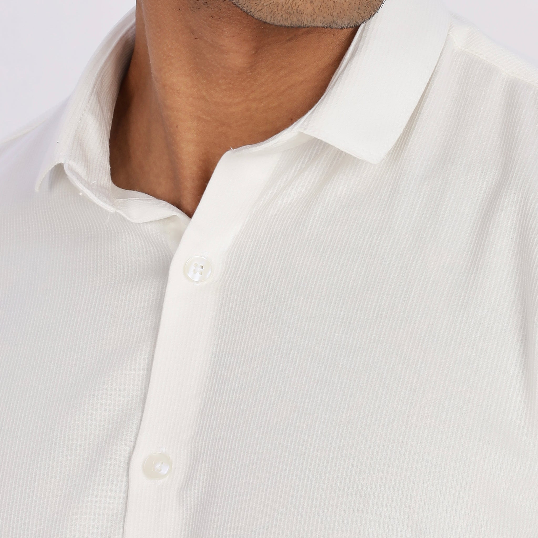 White Mini Cord-Lycra Full Sleeve Shirt (Article B0017)