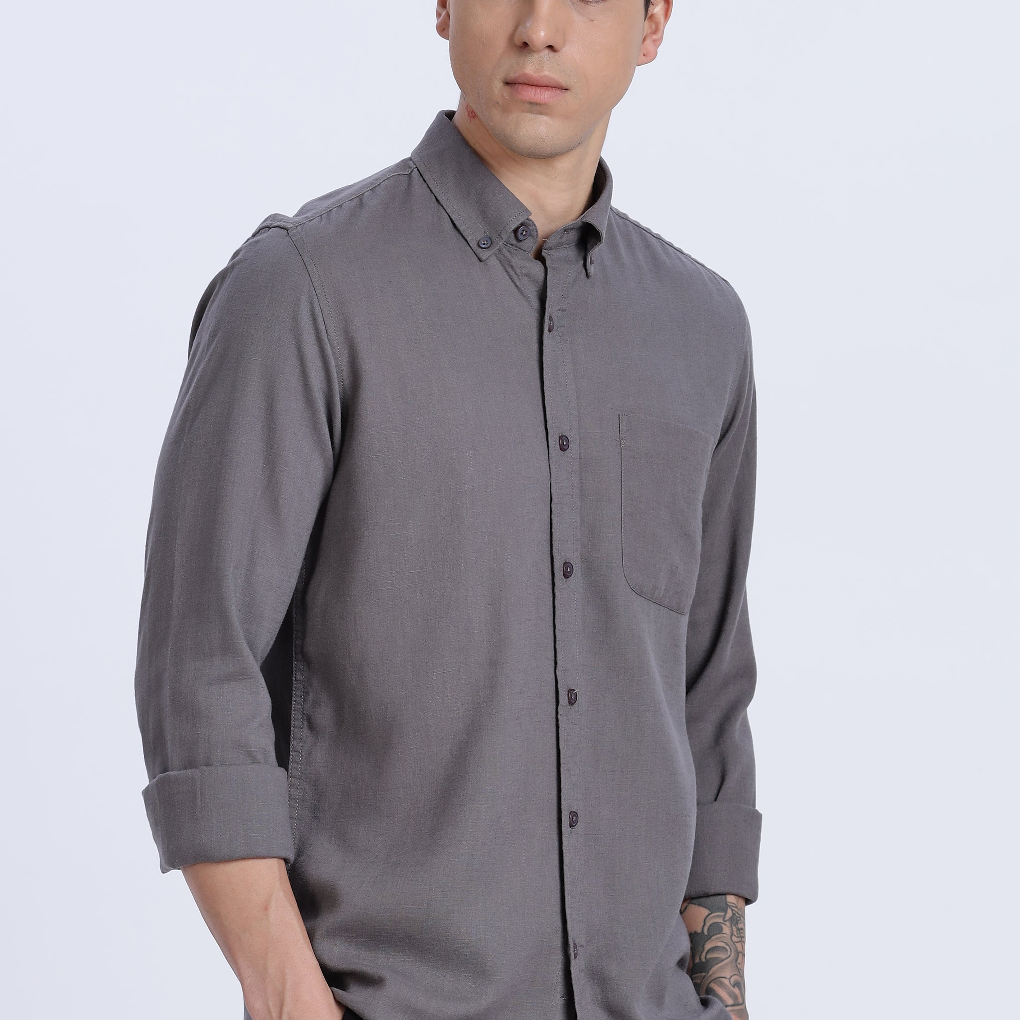 Solid Linen Button Down Full Sleeve Shirt (Article B0166)