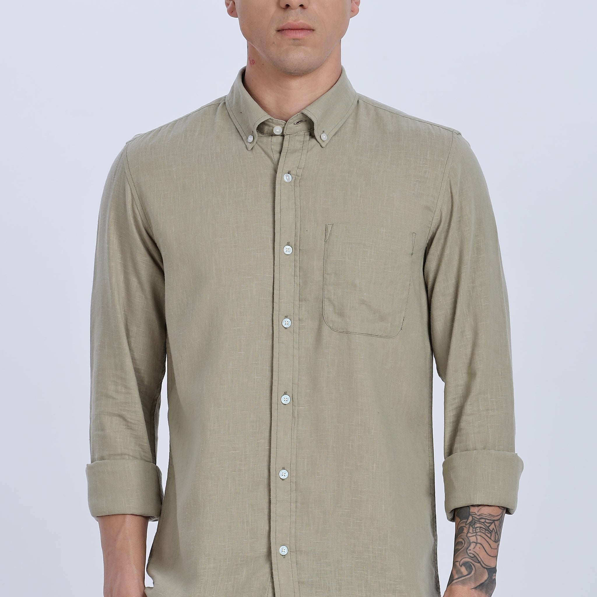 Solid Linen Button Down Full Sleeve Shirt (Article B0166)