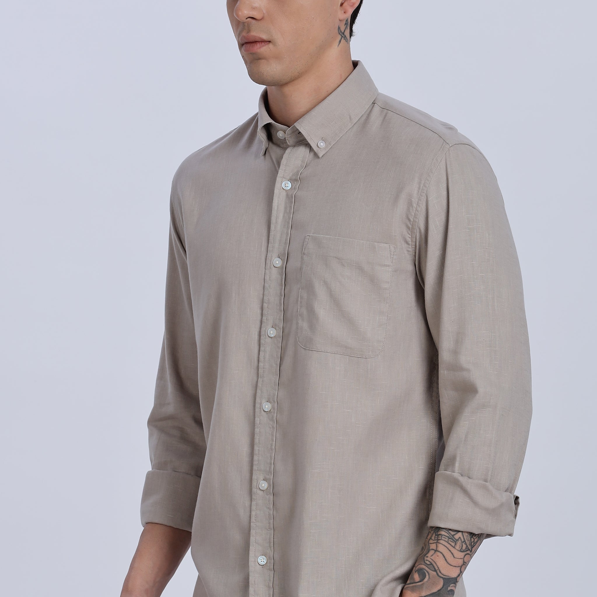 Solid Linen Button Down Full Sleeve Shirt (Article B0166)