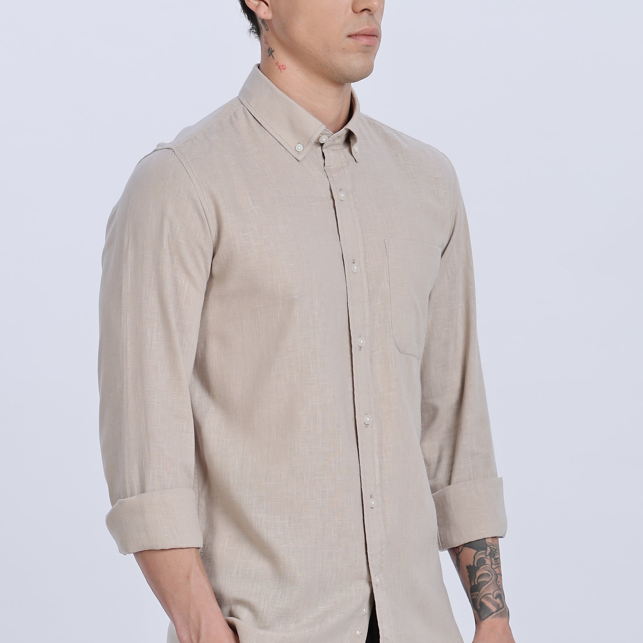 Solid Linen Button Down Full Sleeve Shirt (Article B0166)