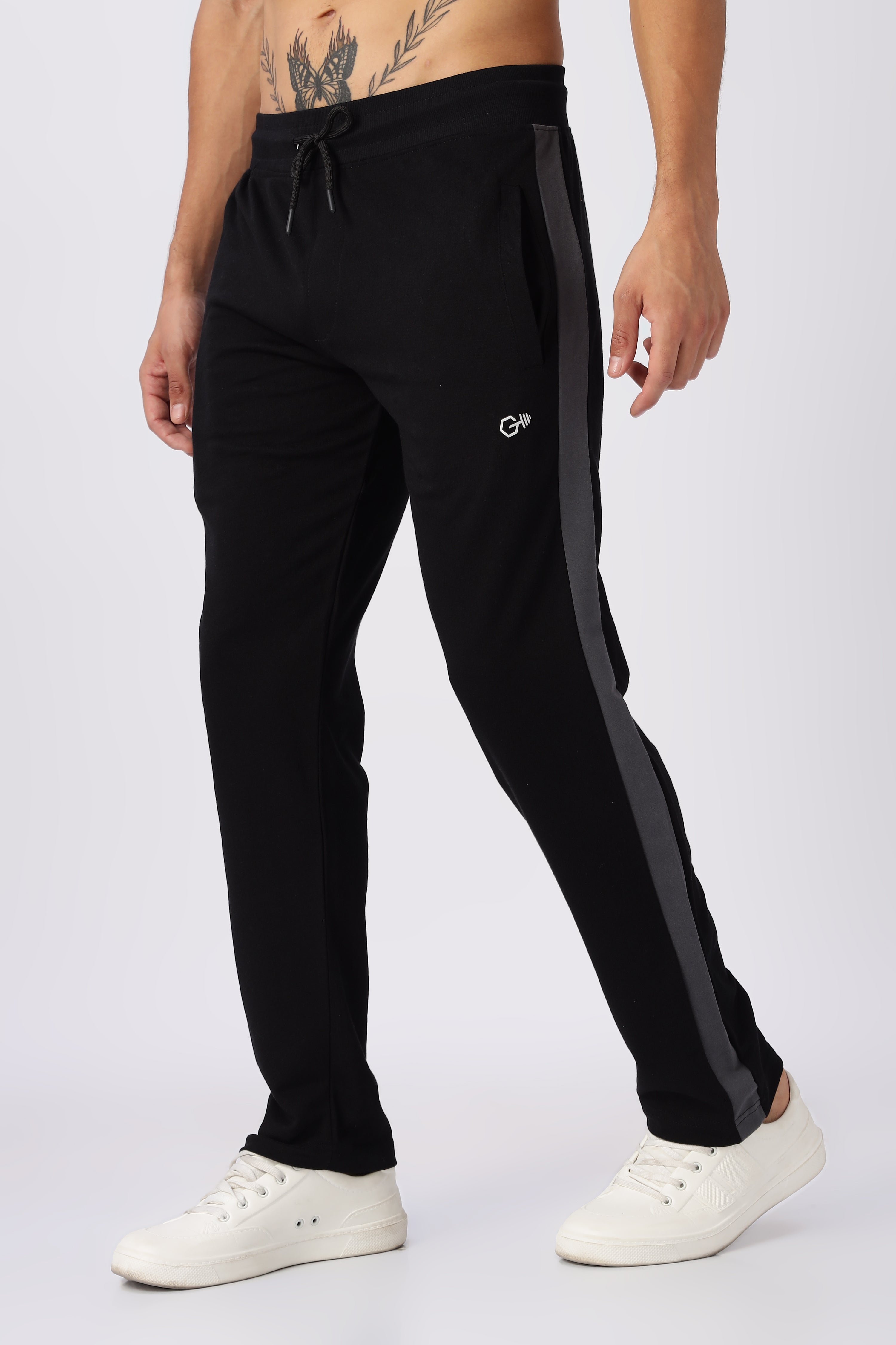 Black Gymvampyr Track Pants with Side Stripes