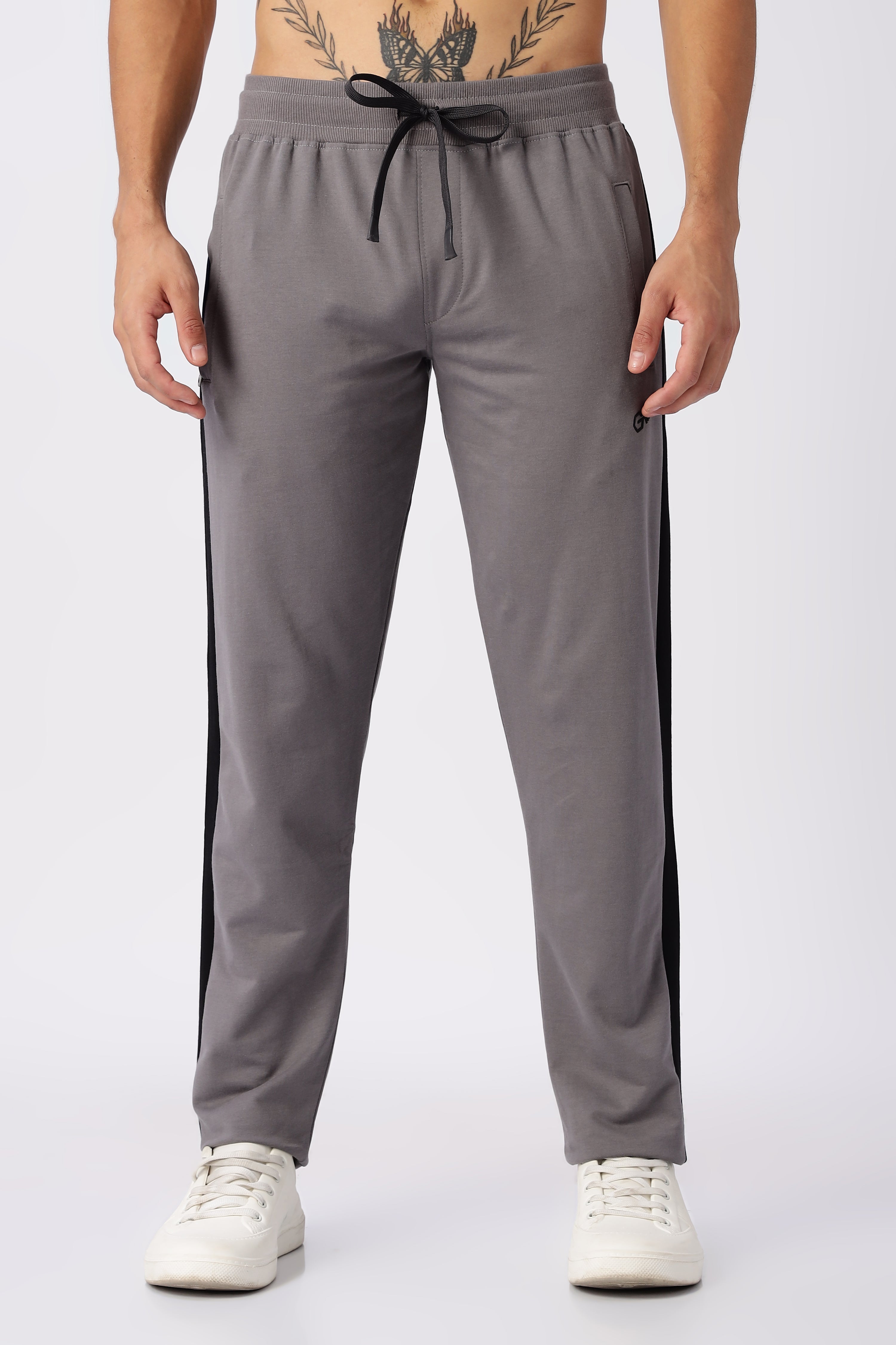 Grey Melange Gymvampyr Track Pants with Side Stripe