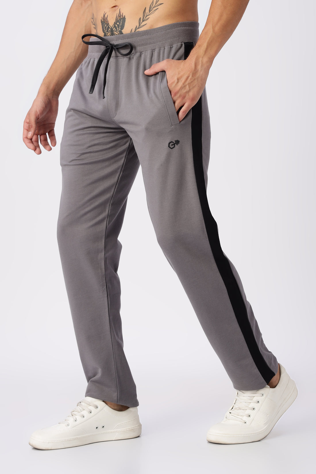 Grey Melange Gymvampyr Track Pants with Side Stripe (Article 27433)