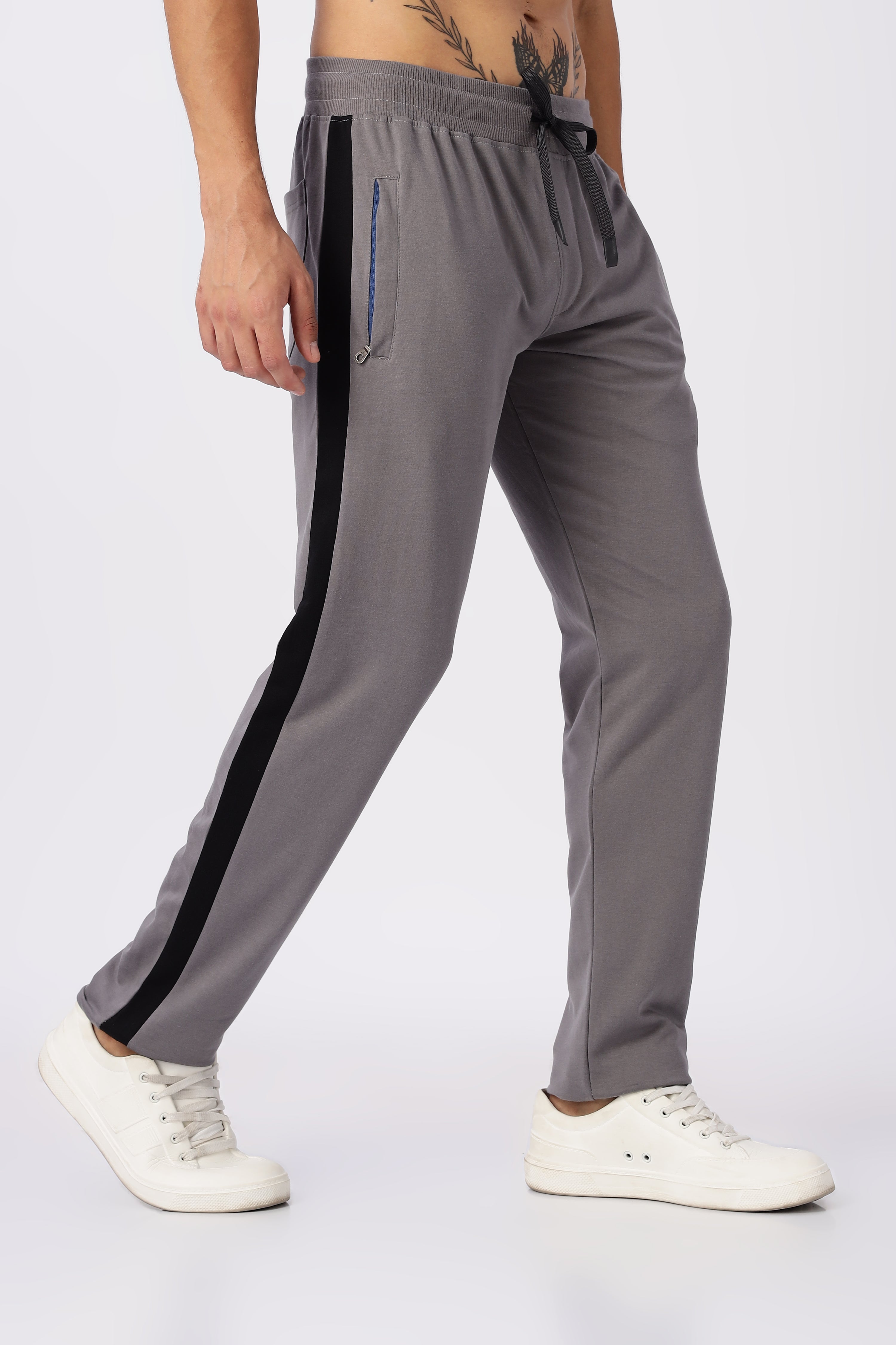 Grey Melange Gymvampyr Track Pants with Side Stripe