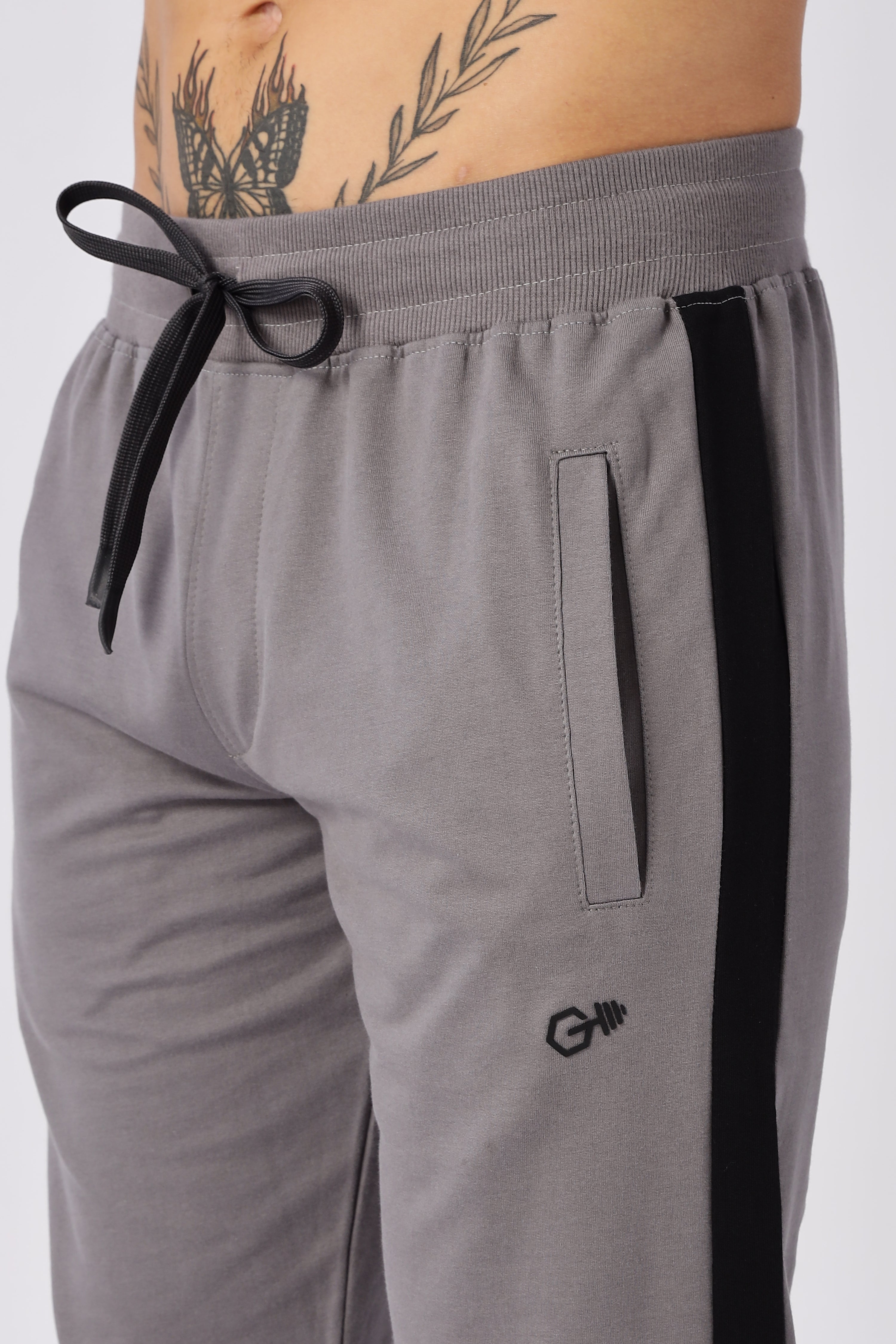 Grey Melange Gymvampyr Track Pants with Side Stripe