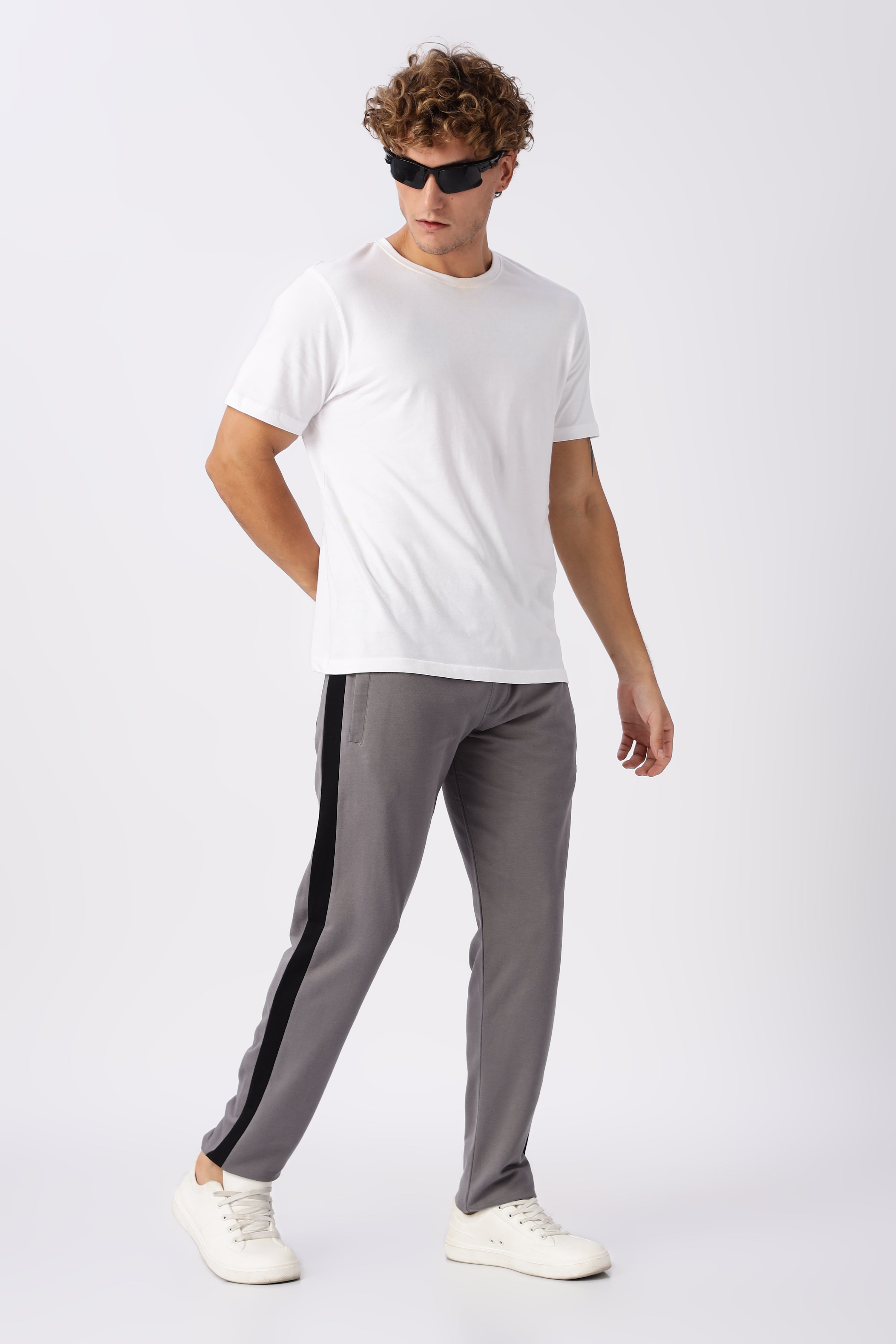Grey Melange Gymvampyr Track Pants with Side Stripe