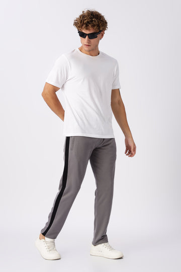 Grey Melange Gymvampyr Track Pants with Side Stripe