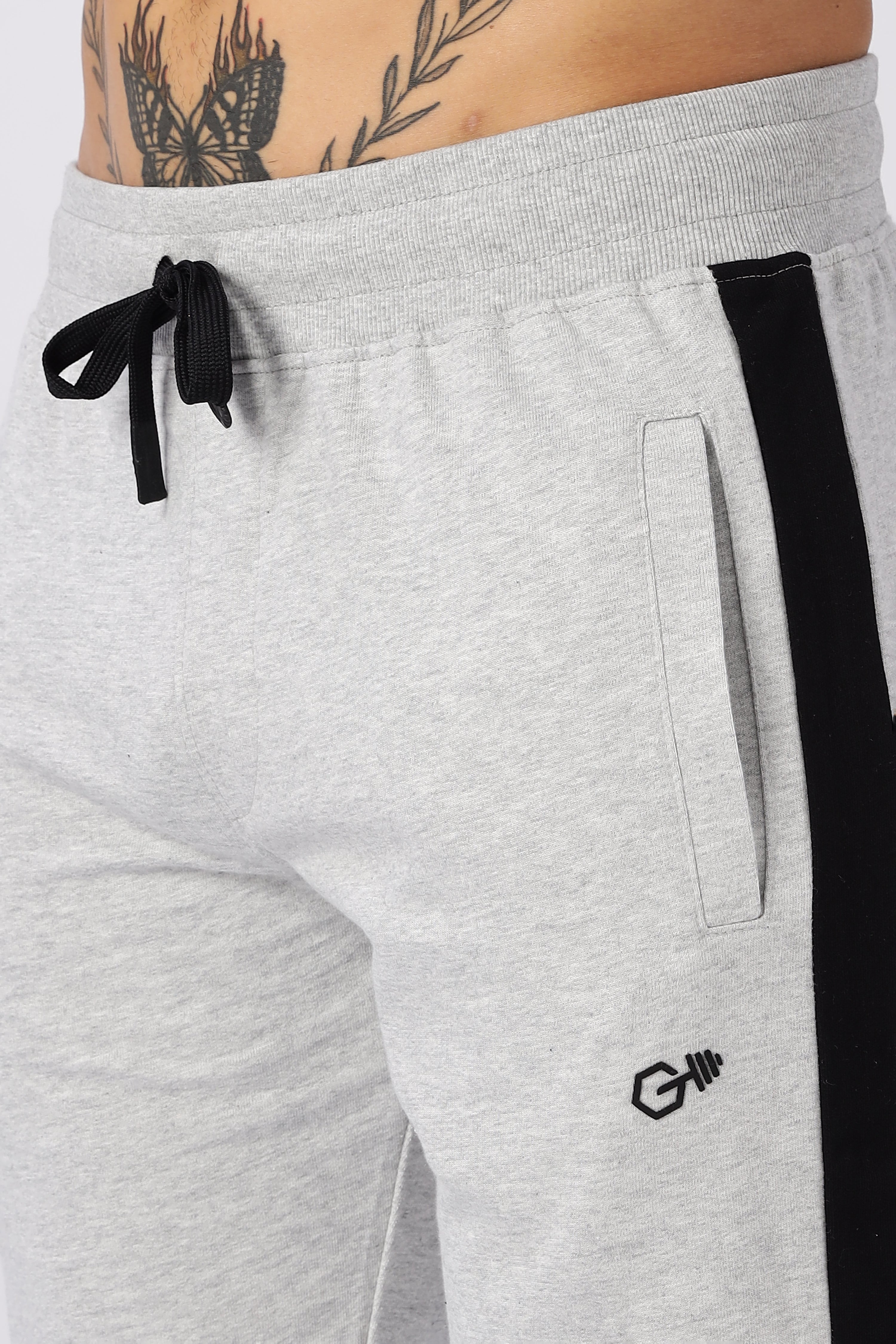 Light Grey Gymvampyr Track Pants with Side Stripe