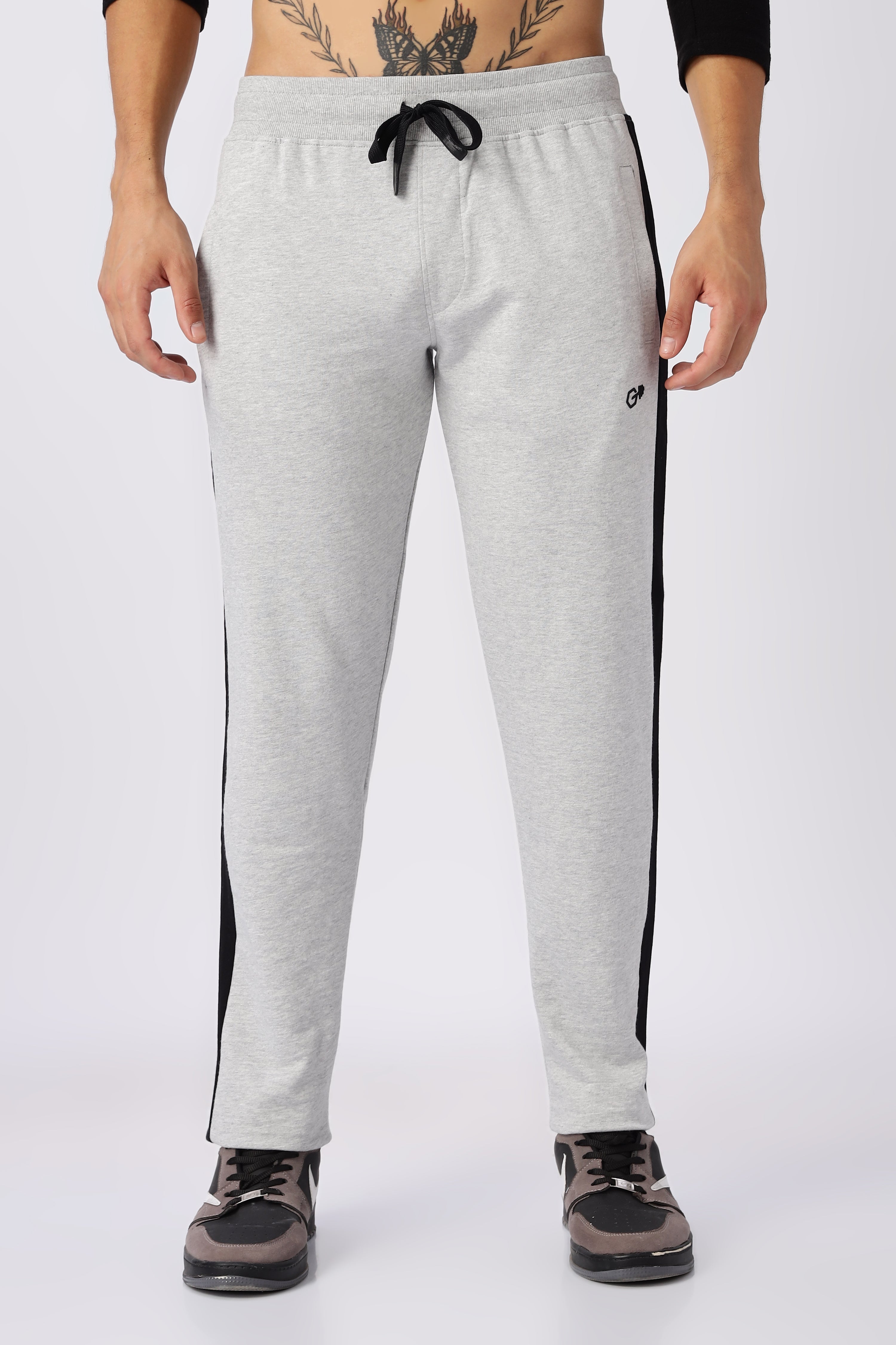 Light Grey Gymvampyr Track Pants with Side Stripe