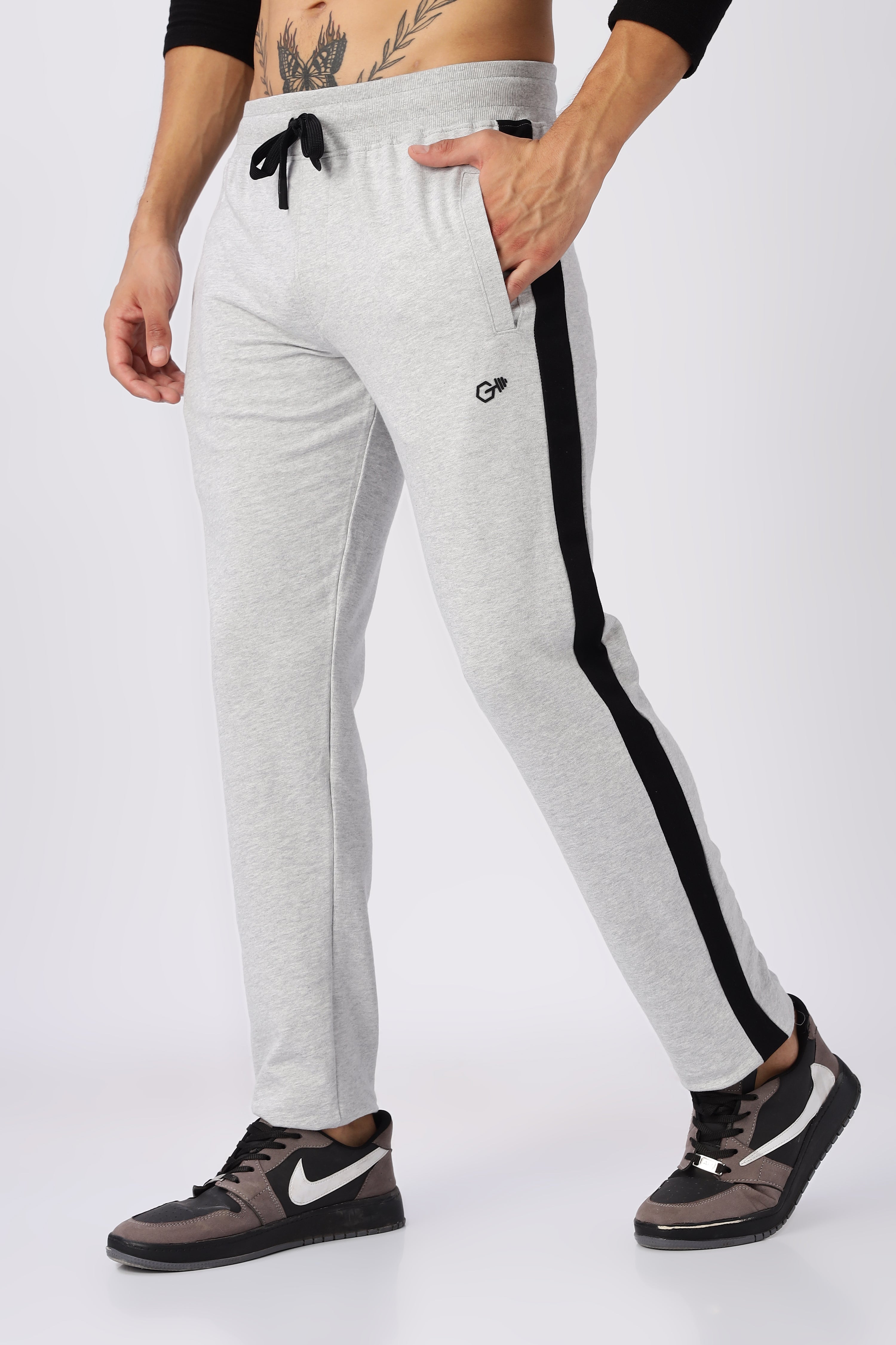 Light Grey Gymvampyr Track Pants with Side Stripe