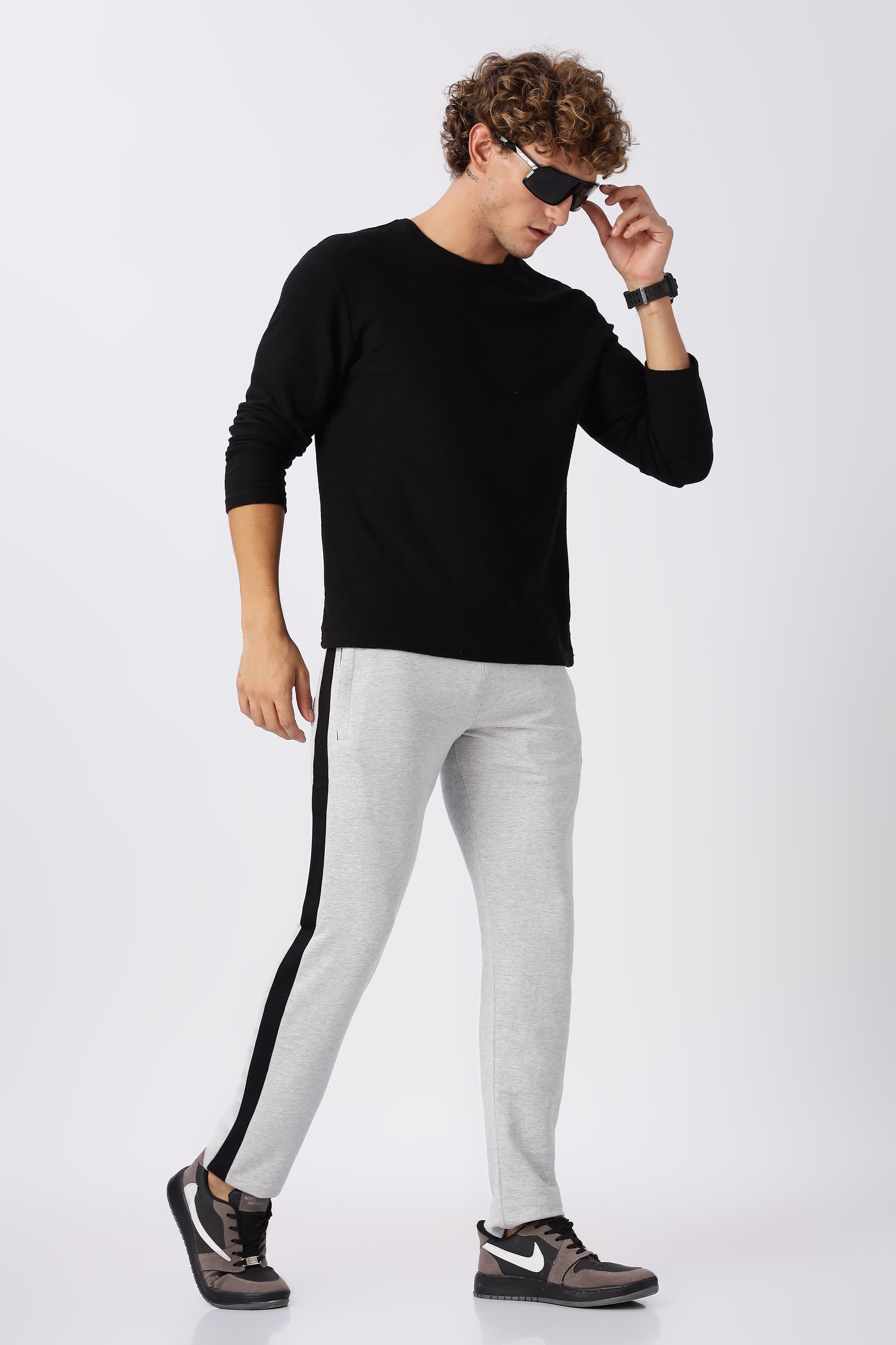 Light Grey Gymvampyr Track Pants with Side Stripe