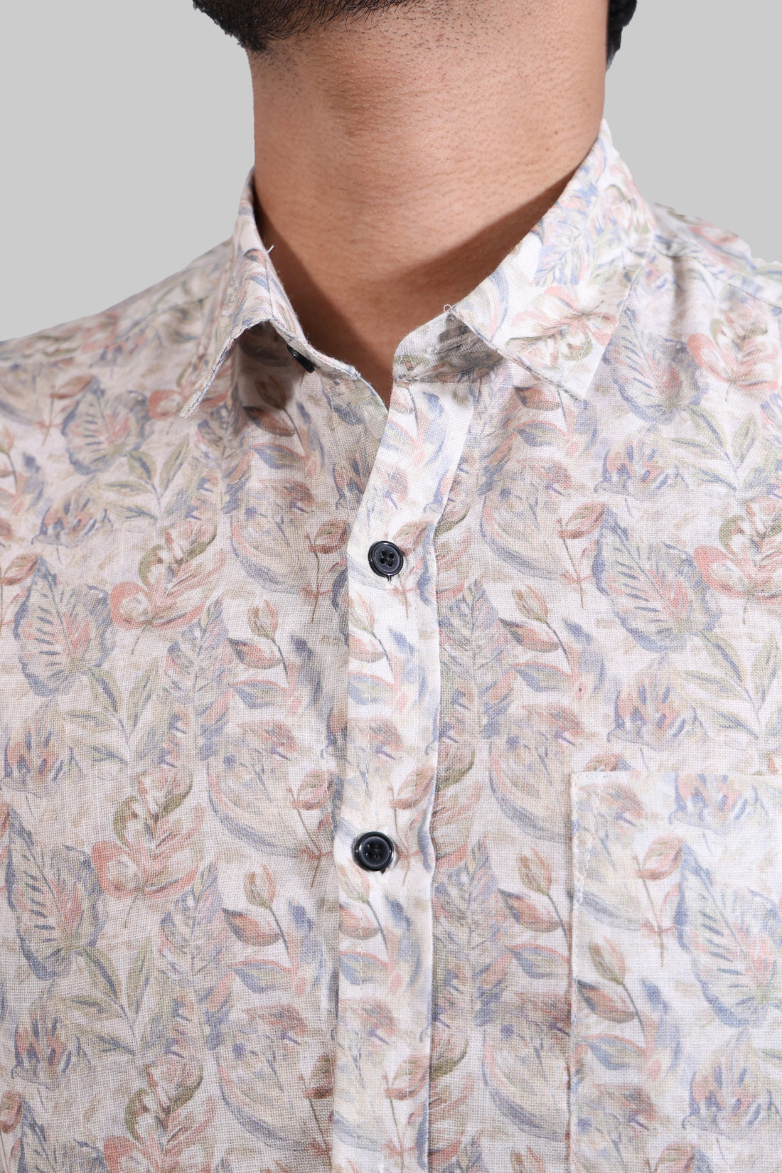 Orange Leave Linen Digital Printed Full Sleeve Shirt