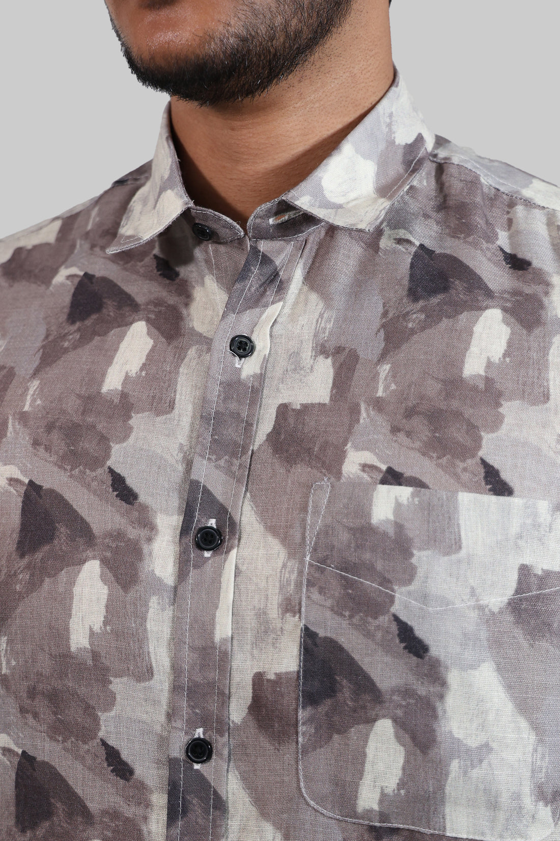 Camouflage Linen Digital Mock lino Printed Full Sleeve Shirt
