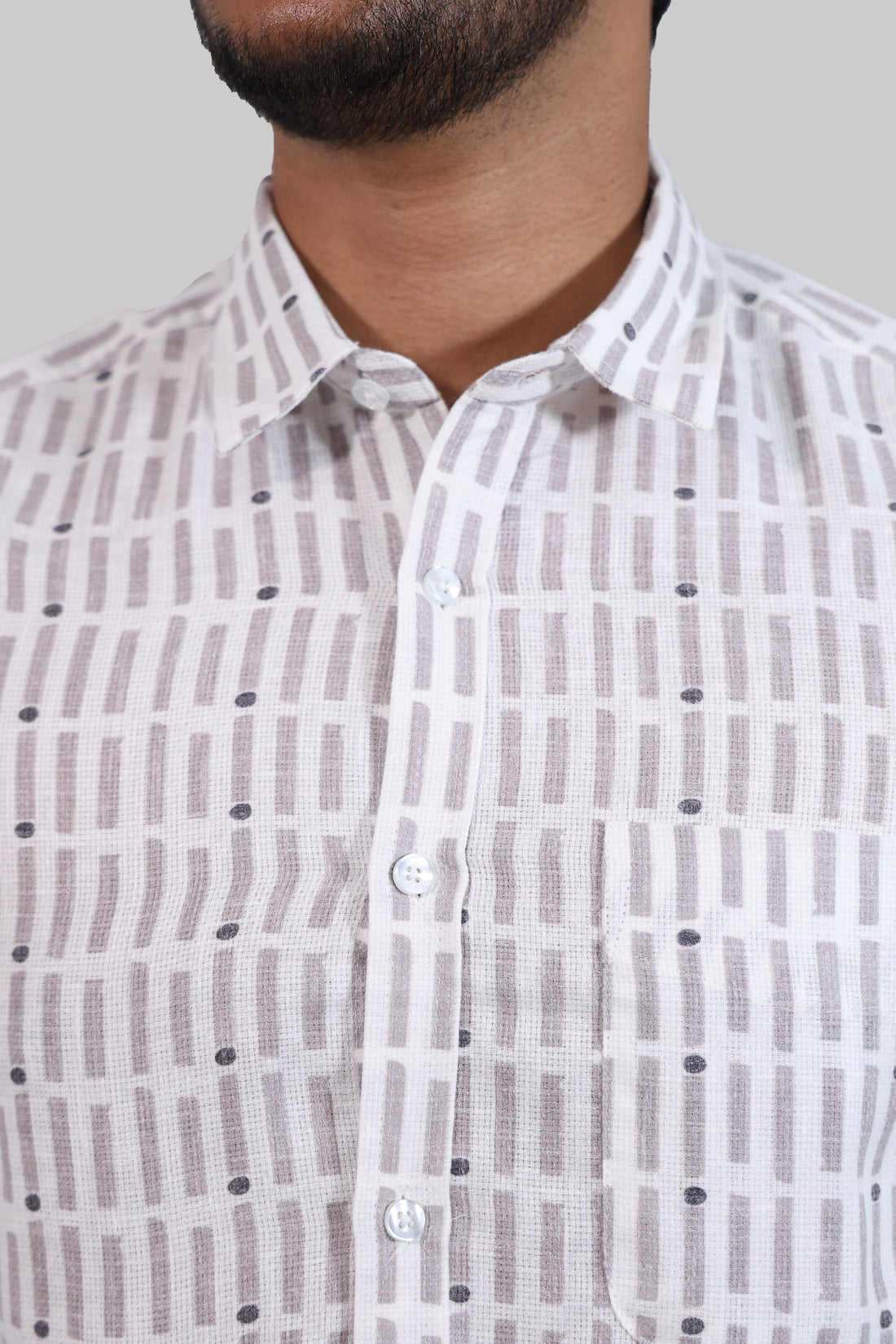 Taupe Dot Stripe Mocklino Printed Full Sleeve Shirt