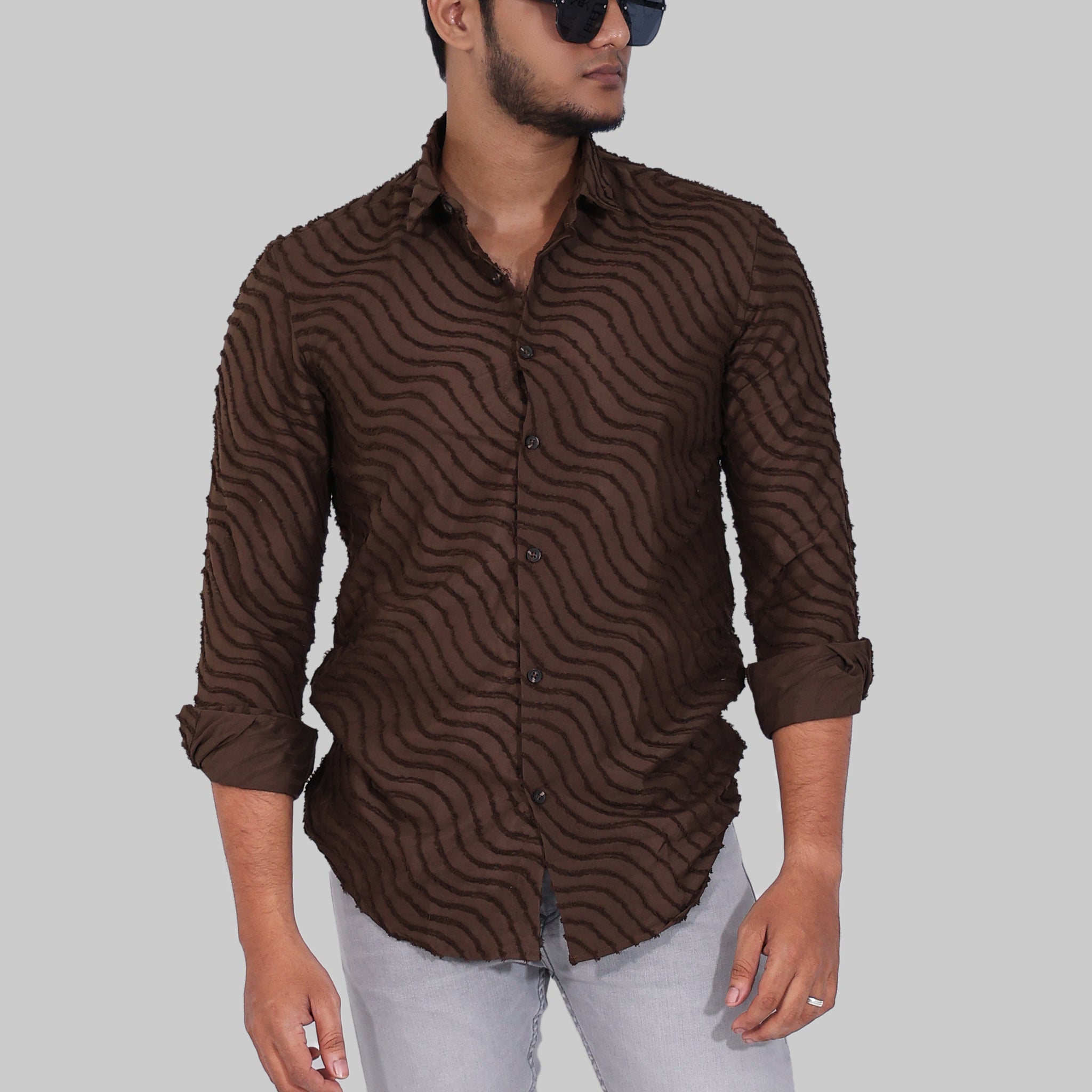 Brown Wavy Textured Full sleeve Shirt