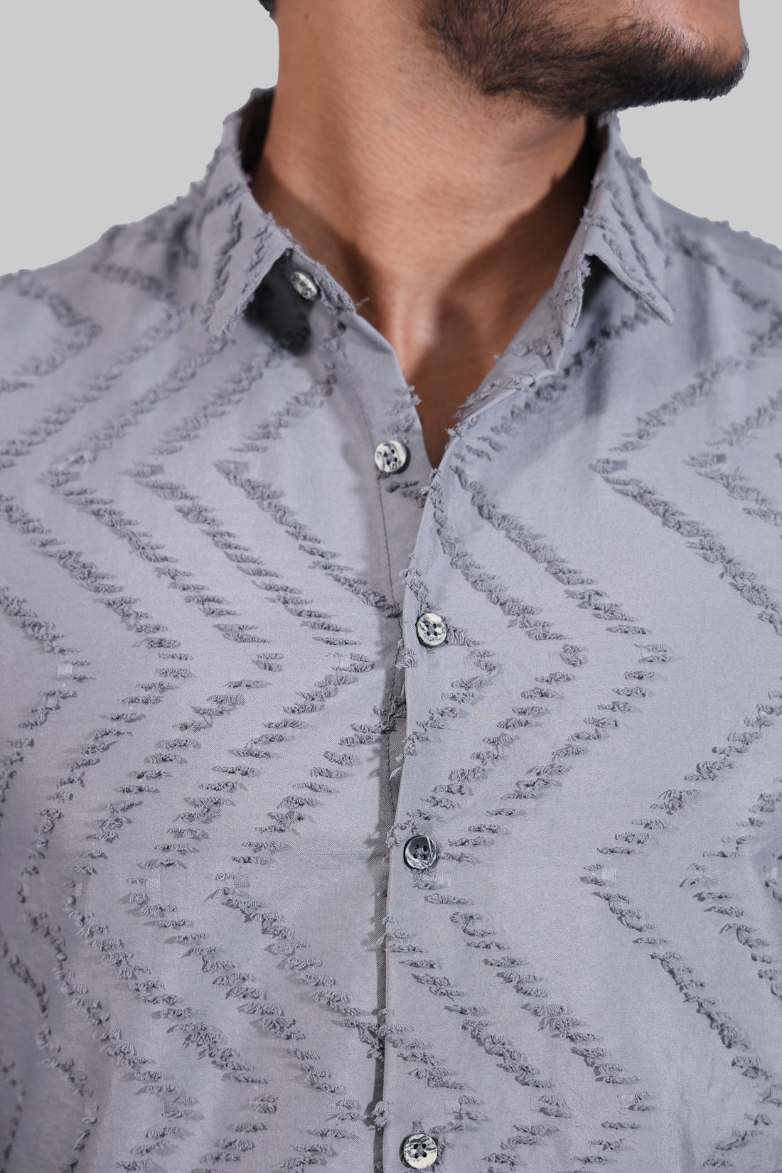Grey Zig Zag Textured Full Sleeve Shirt