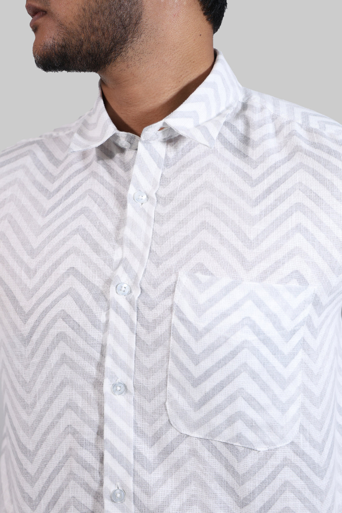 Grey Zig Zag Mock lino Printed Full Sleeve Shirt
