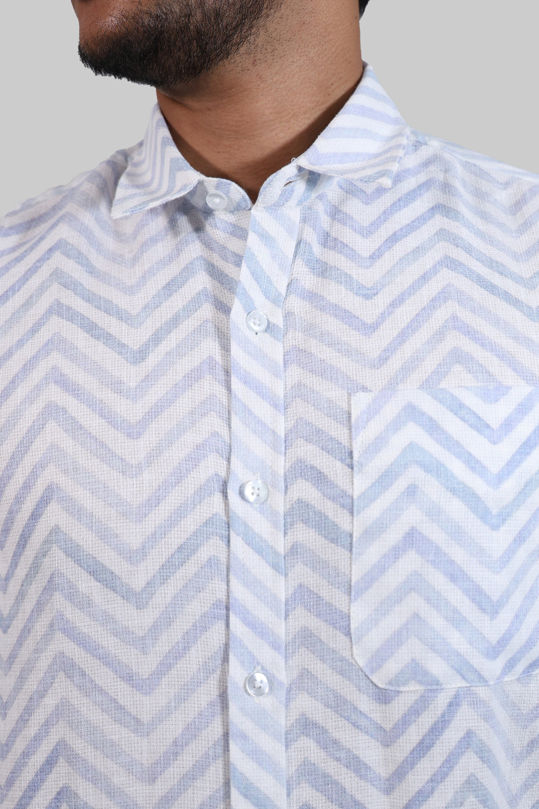 Blue Zig Zag Mock lino Printed Full Sleeve Shirt