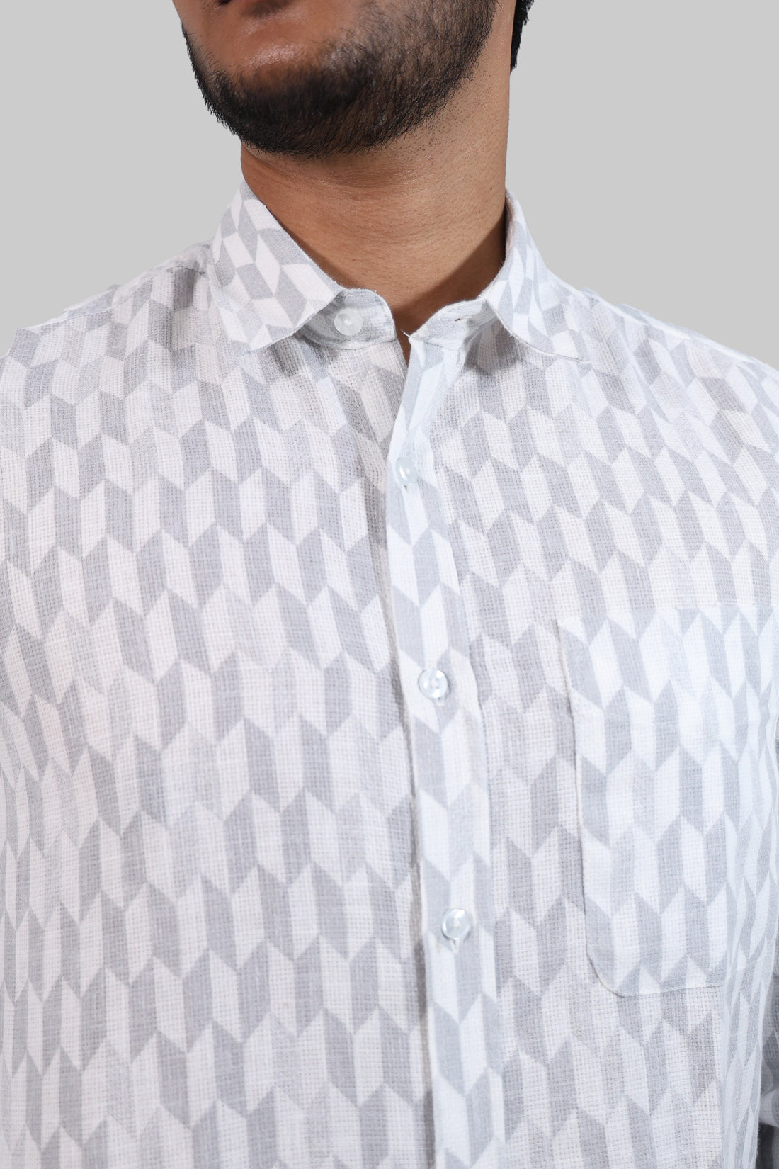 Parallelogram Mock lino Printed Full Sleeve Shirt