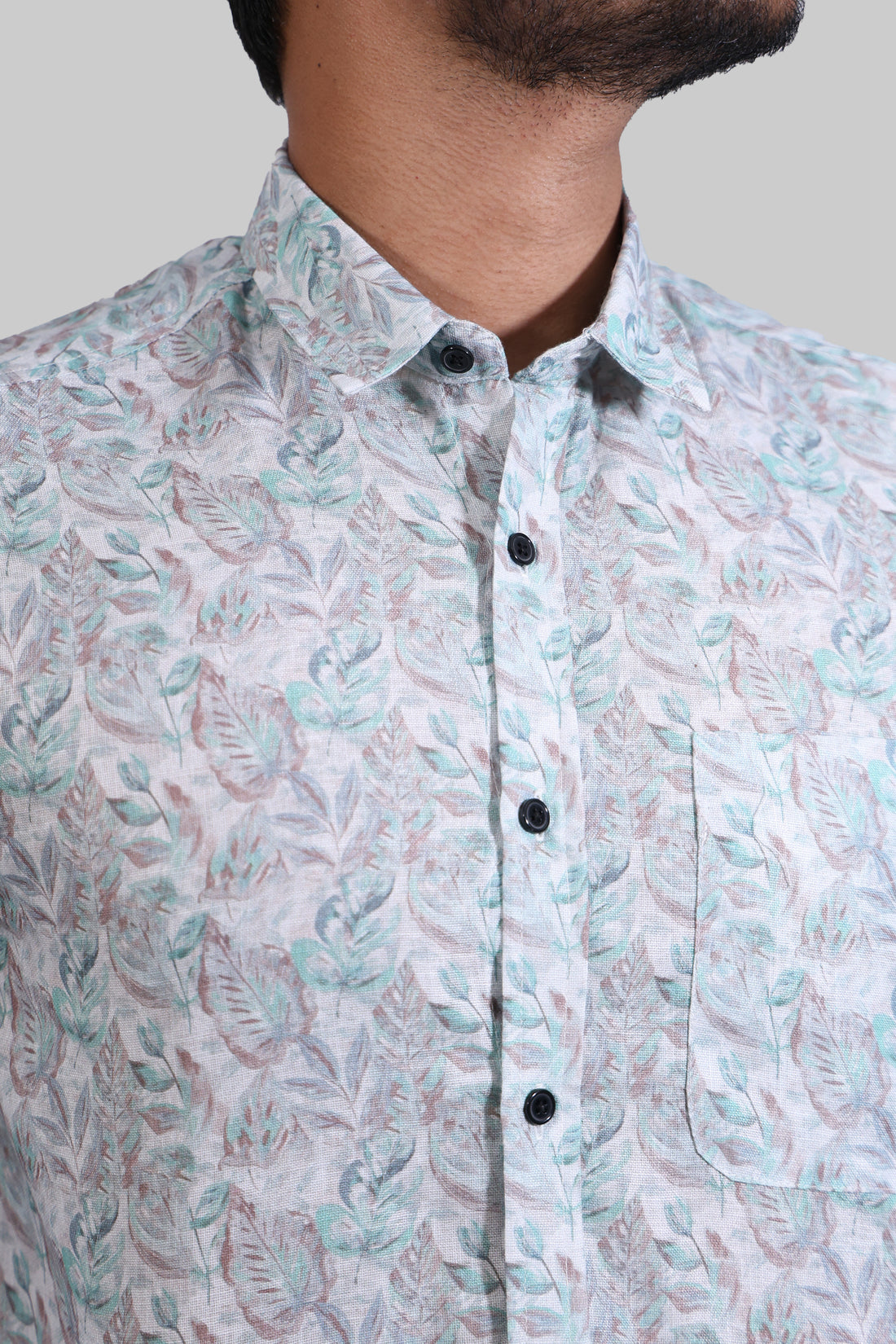 Green Leave Linen Digital Printed Full Sleeve Shirt