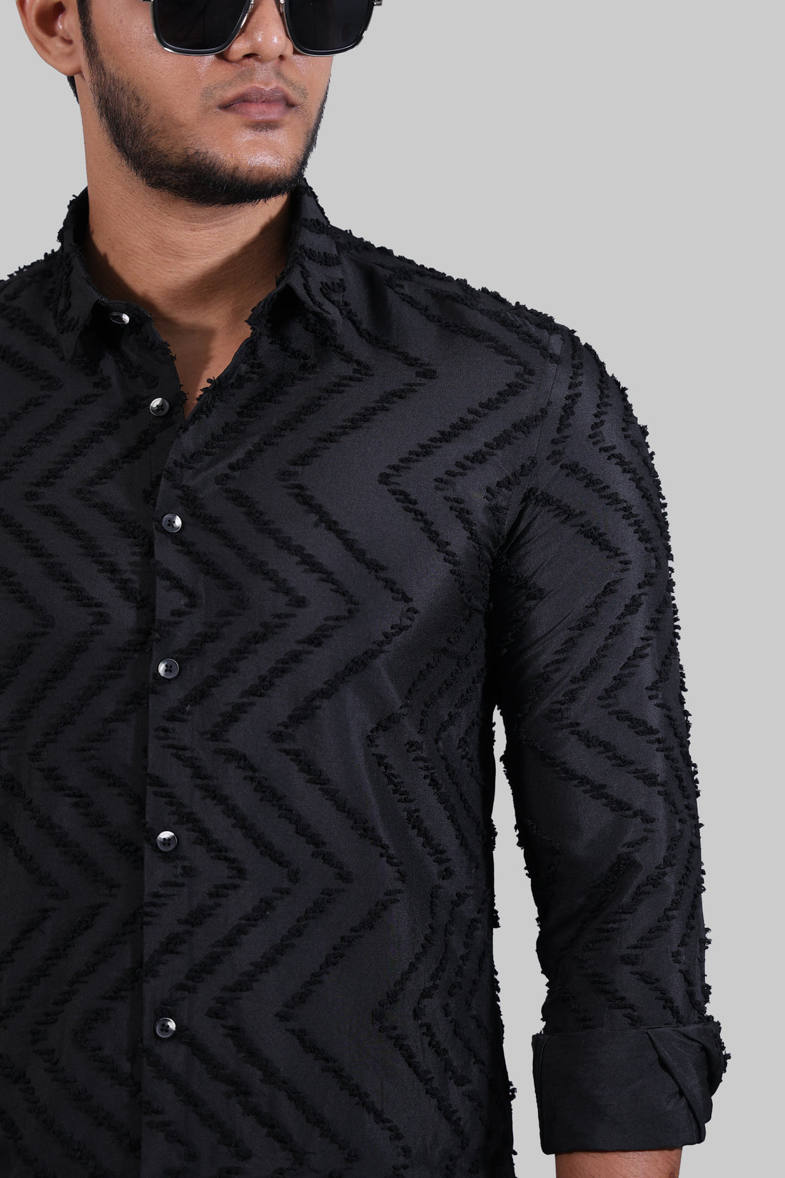 Black Zig Zag Textured Full Sleeve Shirts