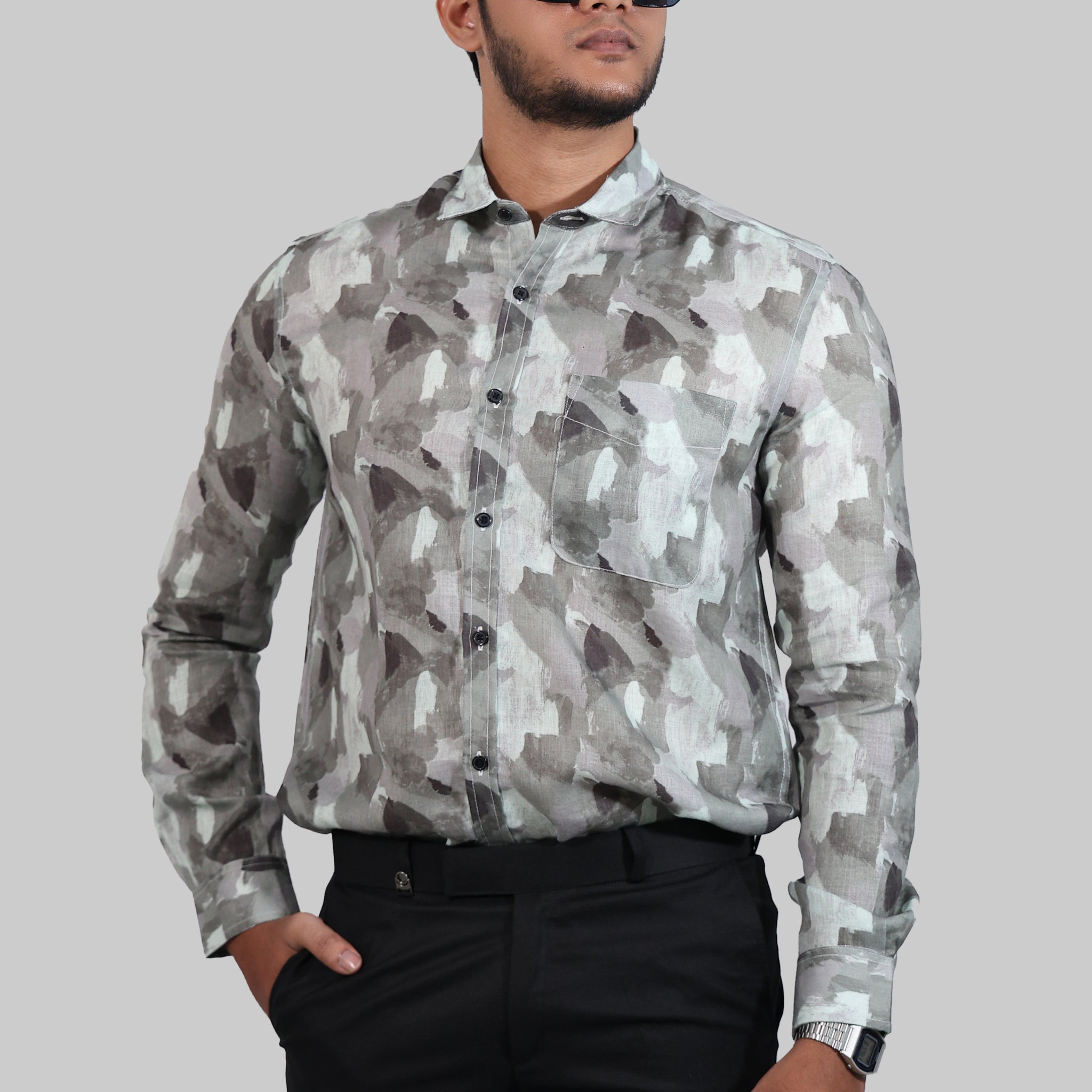 Camouflage Linen Digital Printed Full Sleeve Shirt