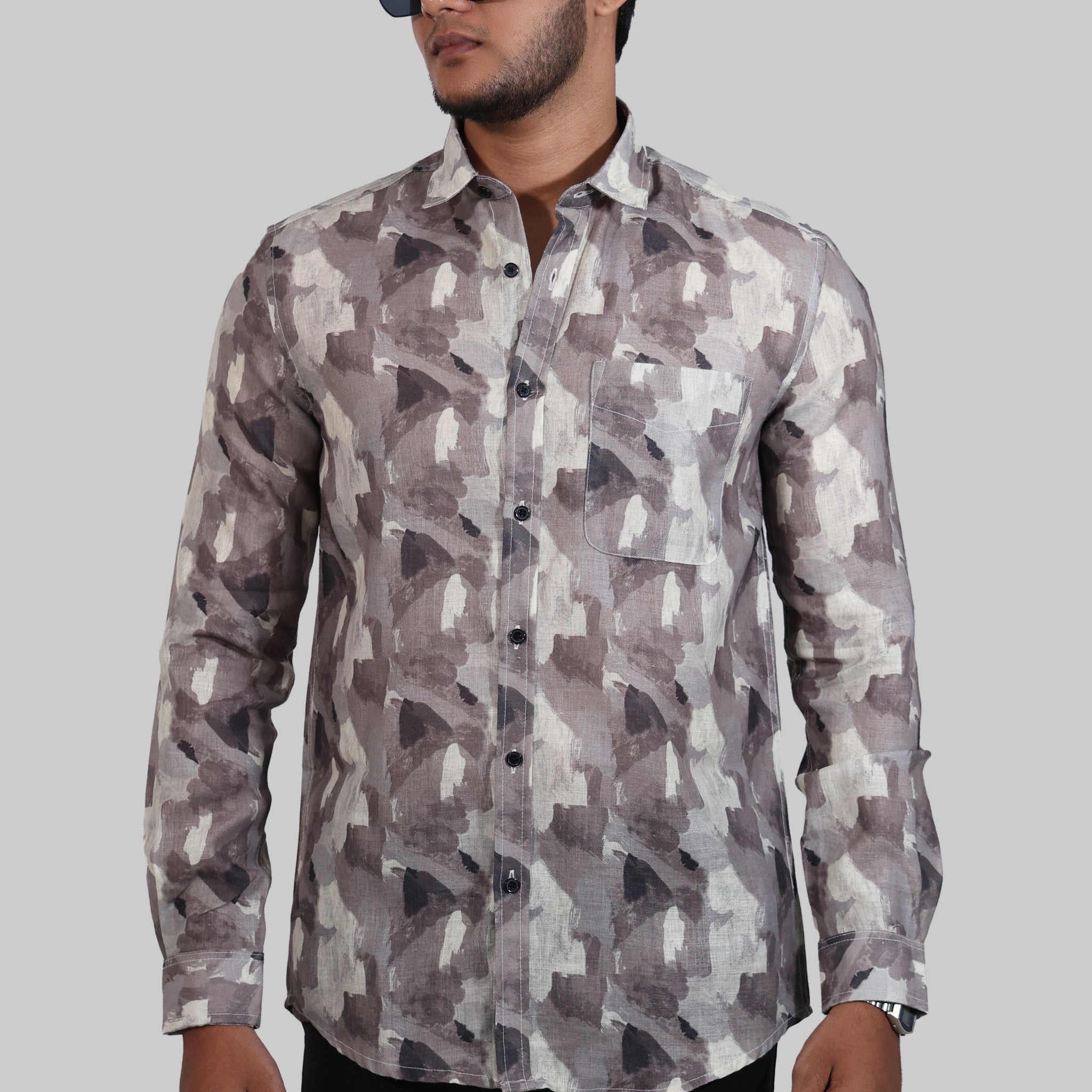 Camouflage Linen Digital Mock lino Printed Full Sleeve Shirt