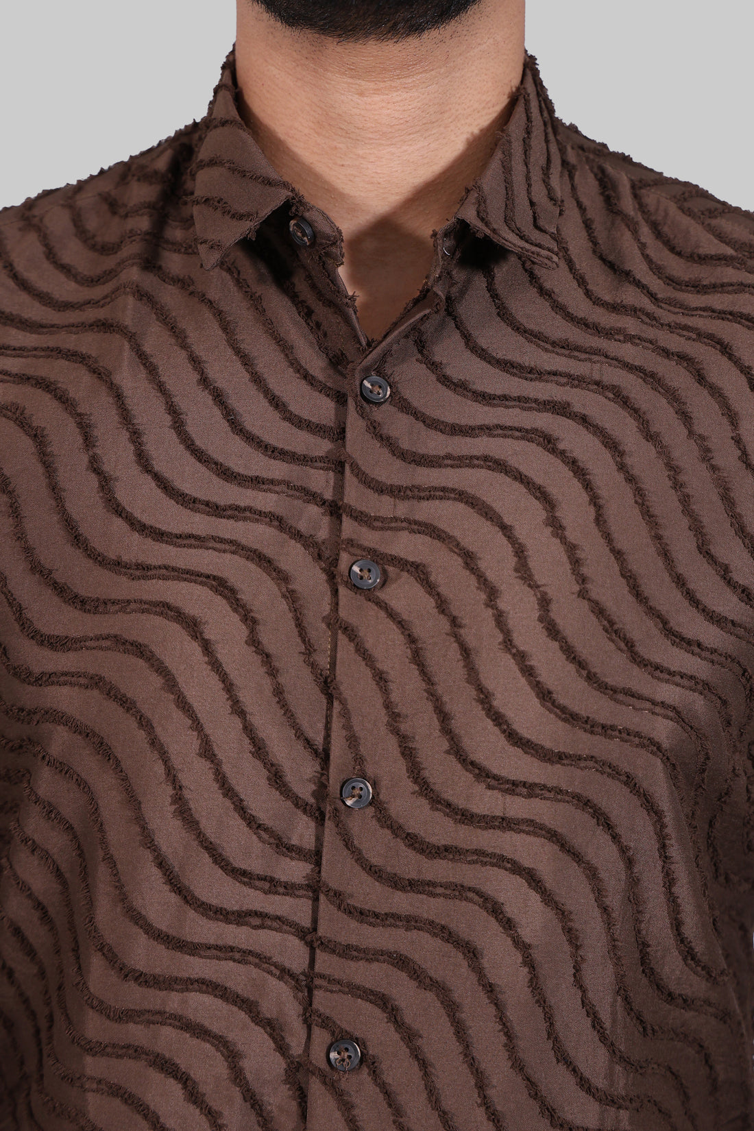 Brown Wavy Textured Full sleeve Shirt