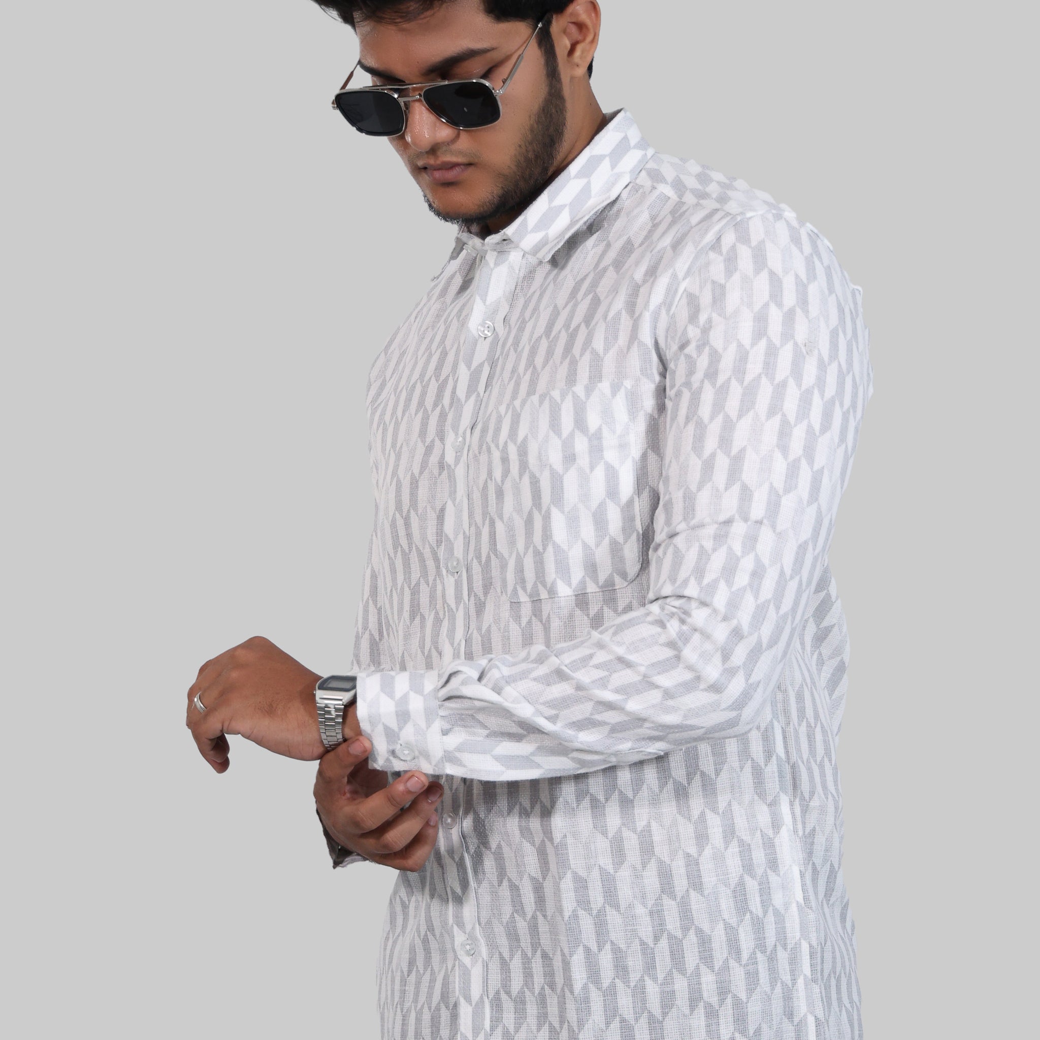 Parallelogram Mock lino Printed Full Sleeve Shirt