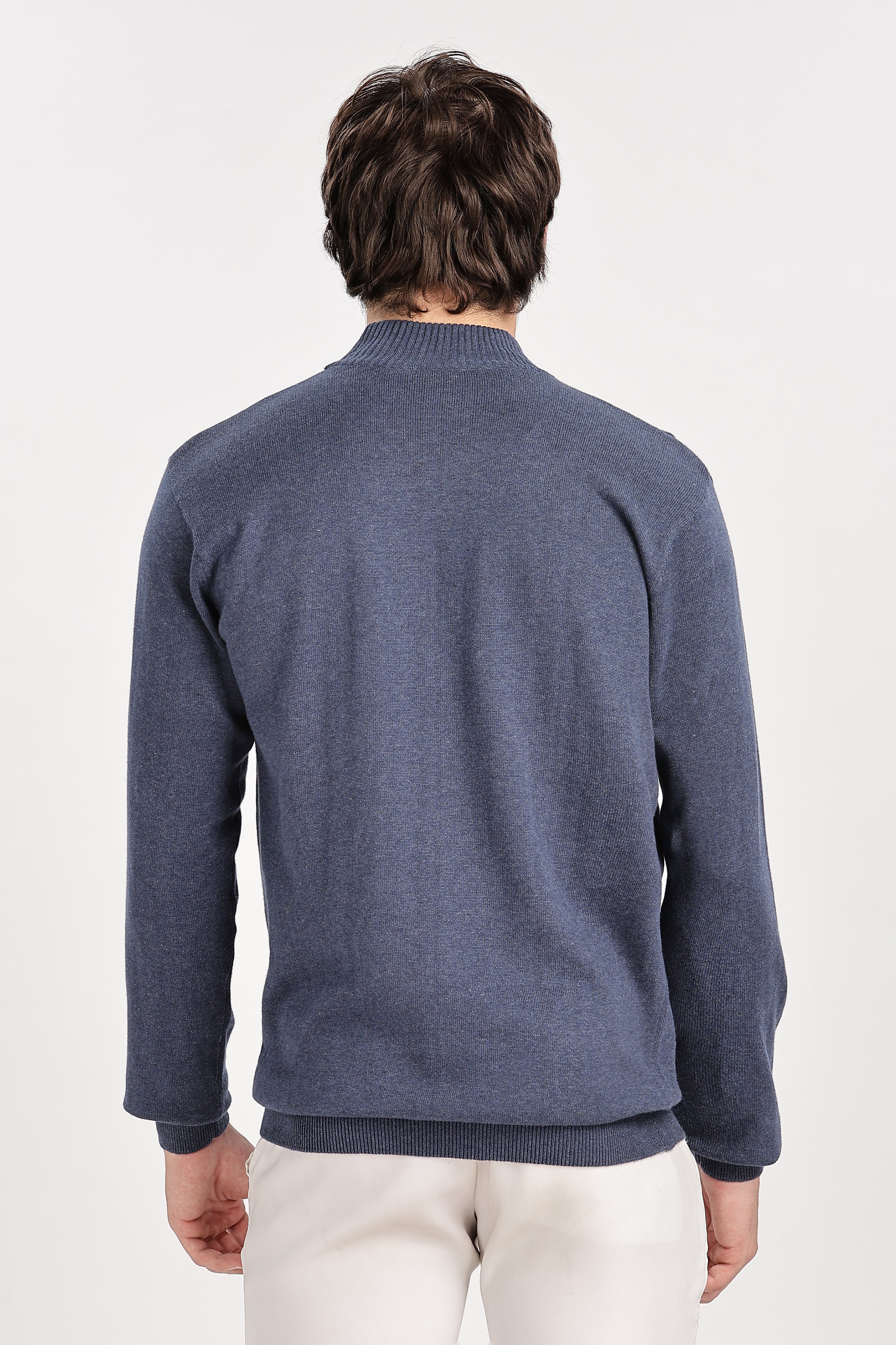 Denim Blue Men's Solid High Neck Sweater