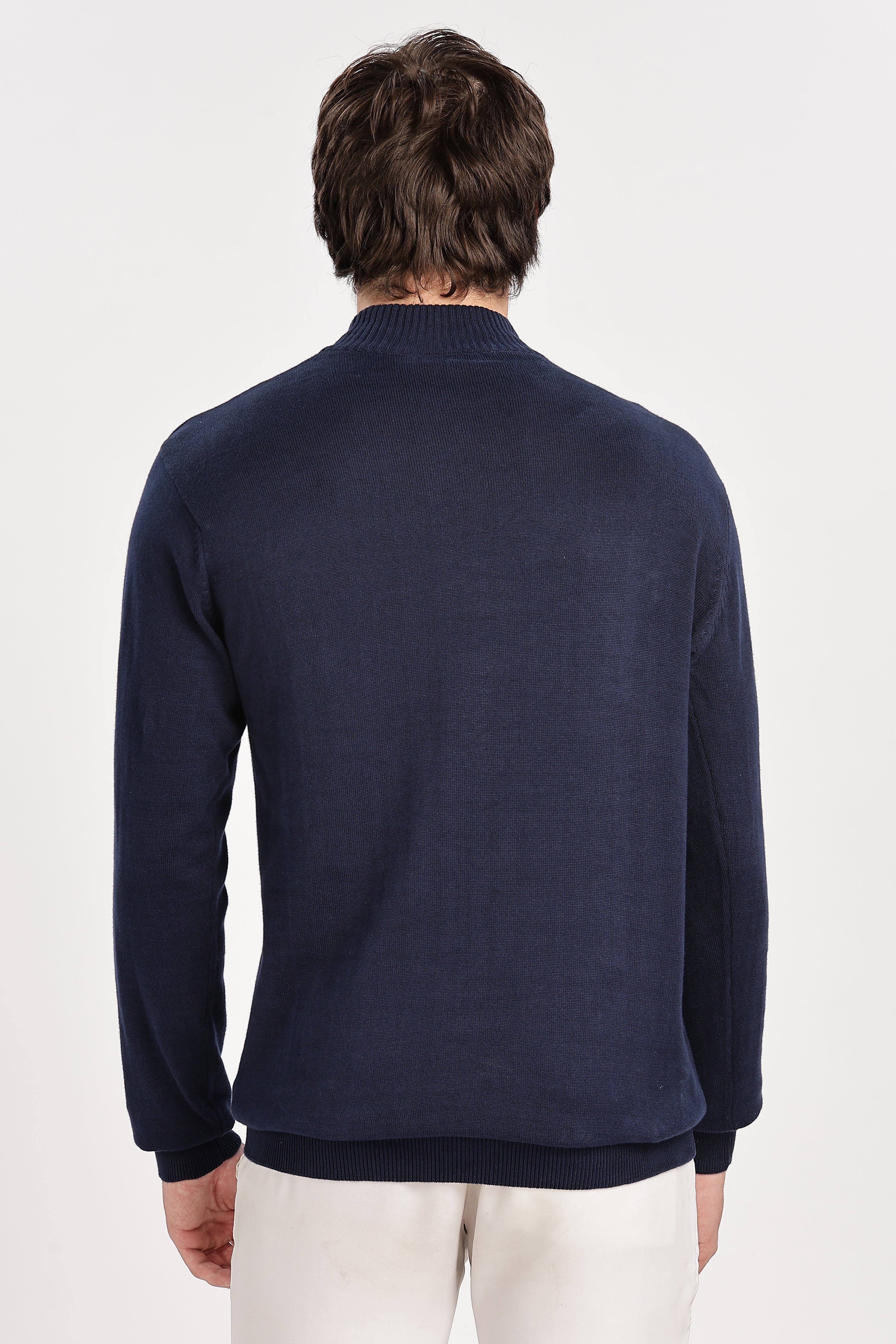 Navy Blue Men's Solid High Neck Sweater